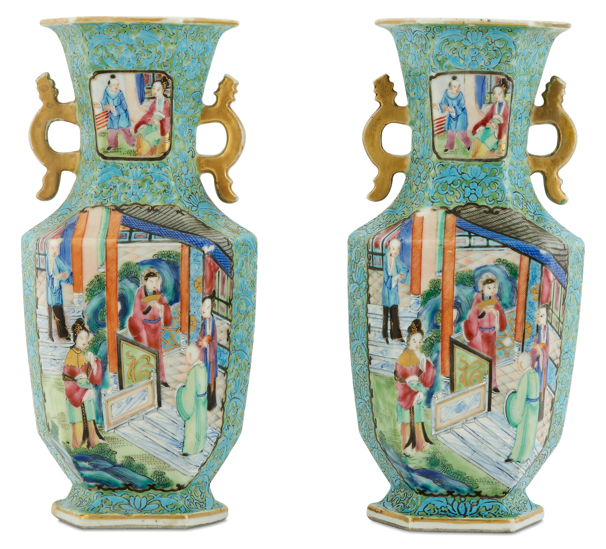 Lot image - Pair of Chinese Enameled Porcelain Vases