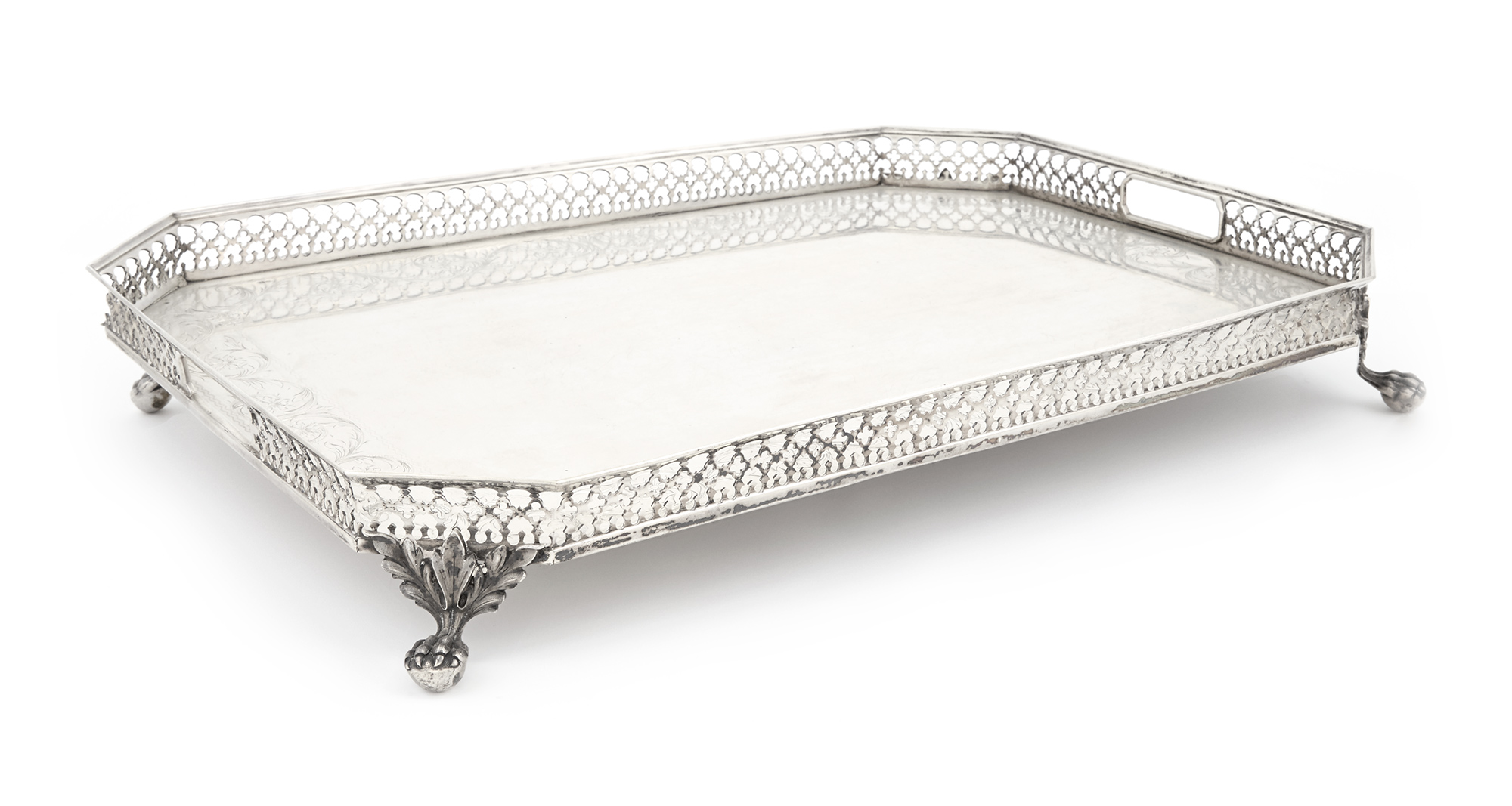 Lot image - Portuguese Silver Gallery Tray