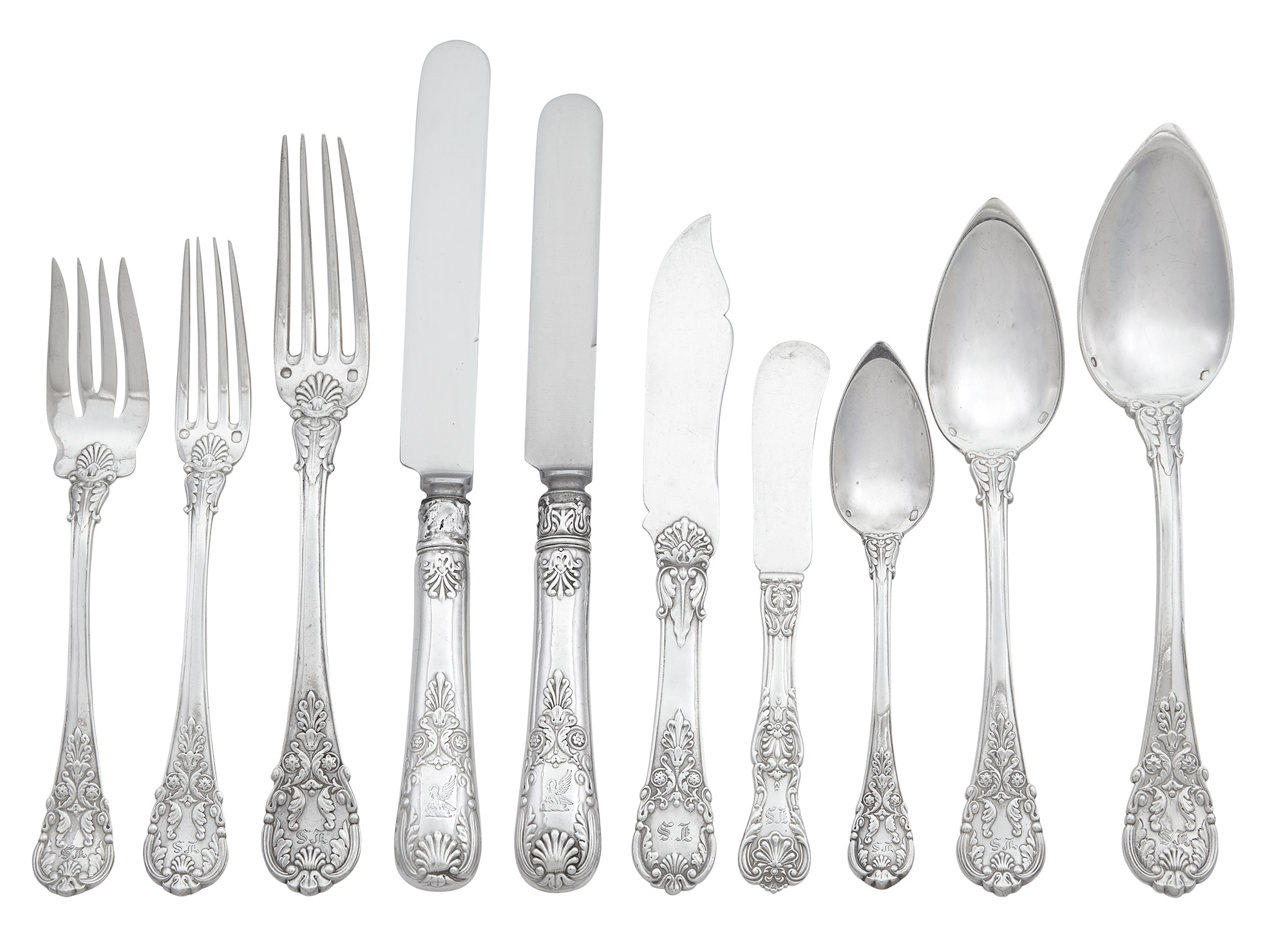 Lot image - Assembled French and American Silver Flatware Service