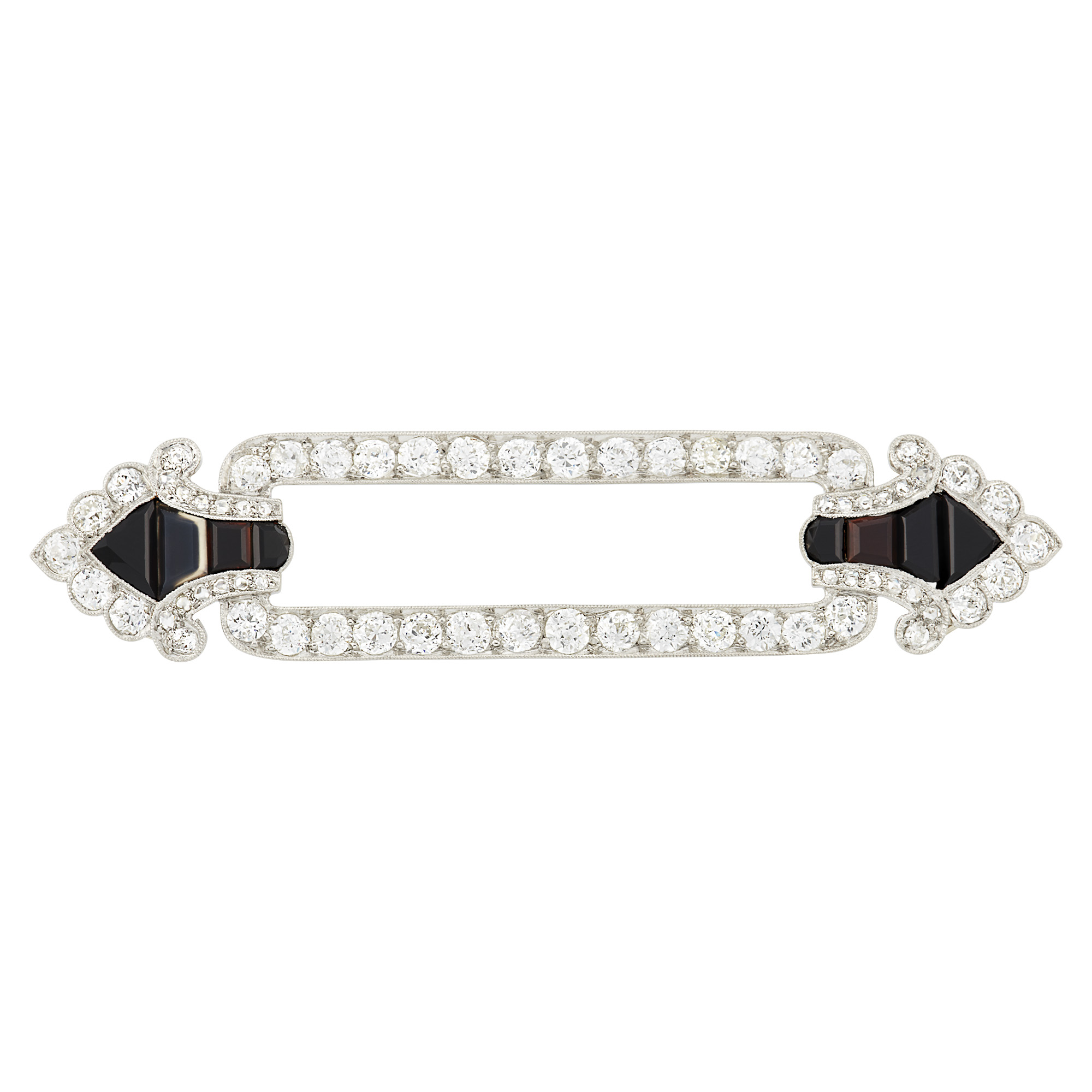 Lot image - Art Deco Platinum, Diamond and Black Onyx Brooch