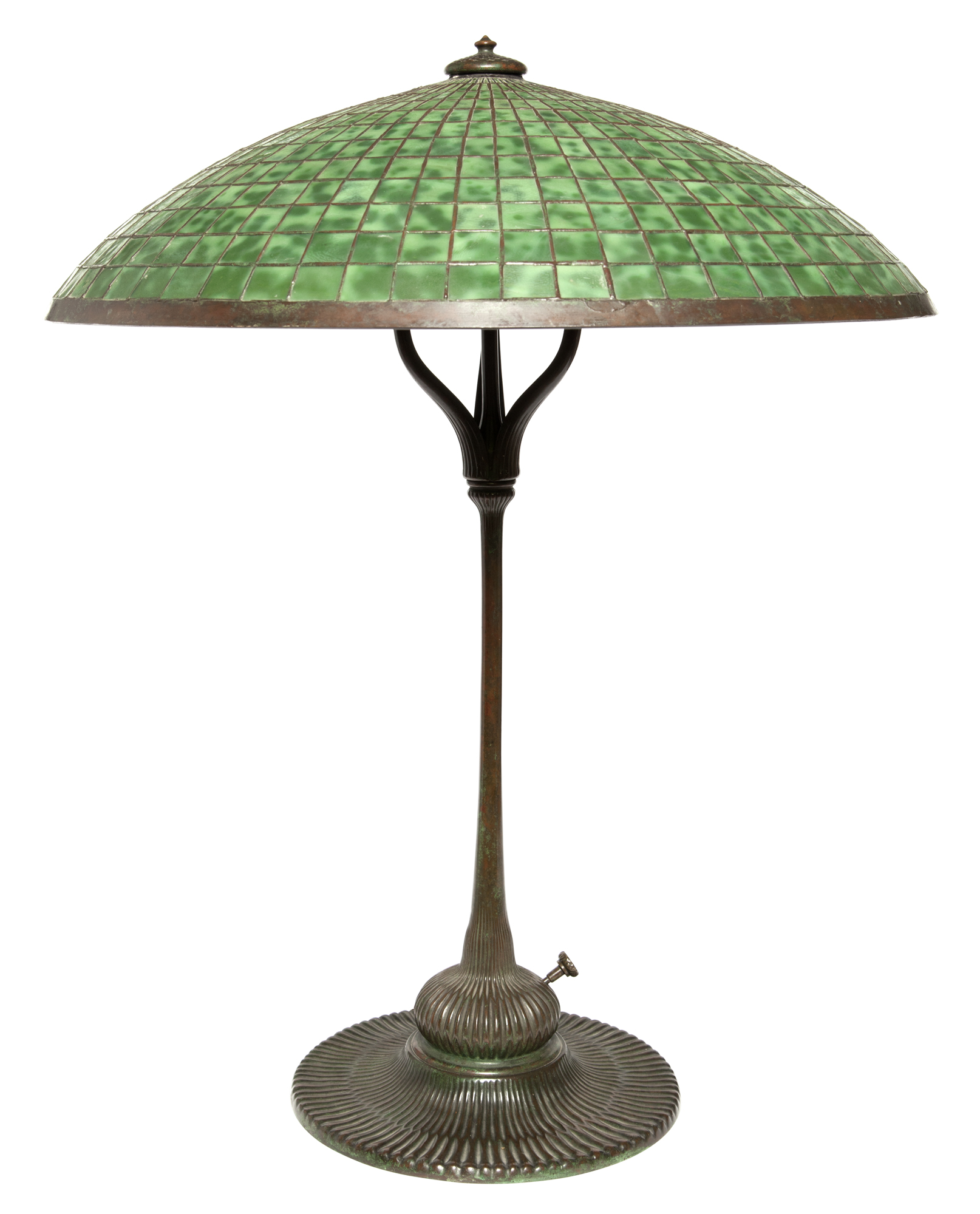 Lot image - Tiffany Studios Bronze and Leaded Glass Parasol Library Lamp