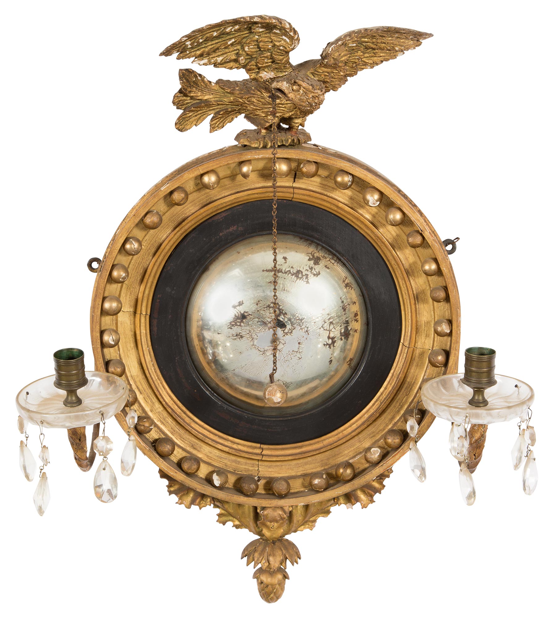 Lot image - Regency Style Giltwood Convex Girandole Mirror