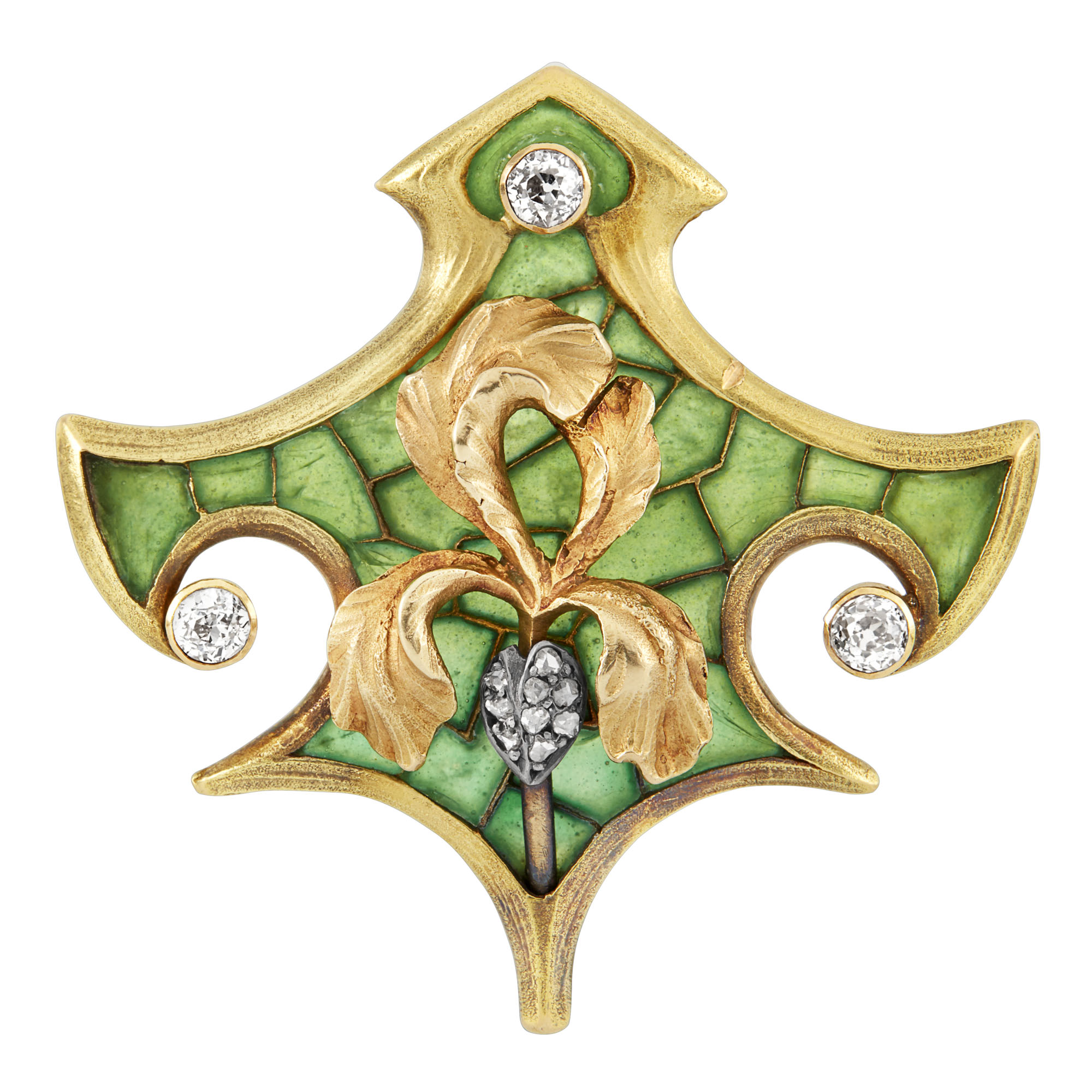Lot image - Art Noveau Gold, Silver, Diamond and Plique-à-Jour Enamel Brooch