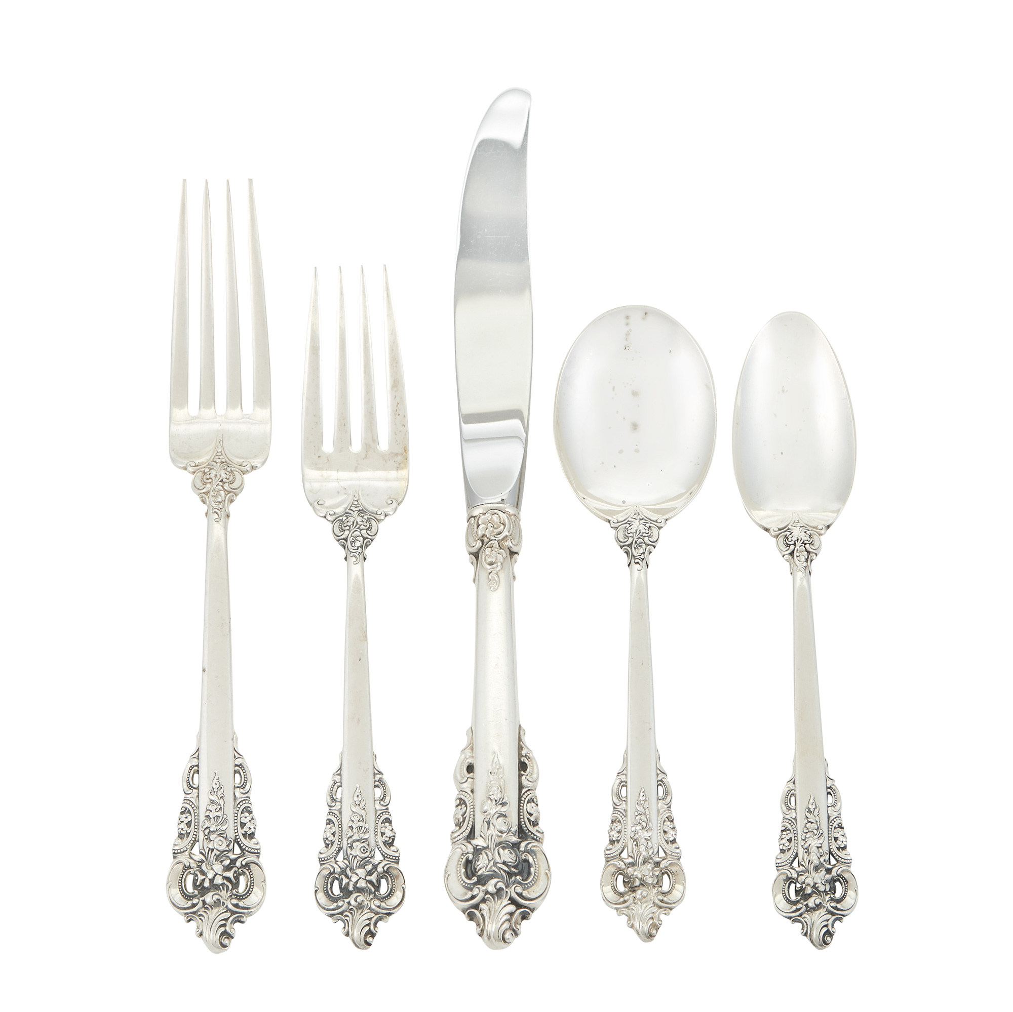 Lot image - Wallace Sterling Silver Grand Baroque Pattern Partial Flatware Service