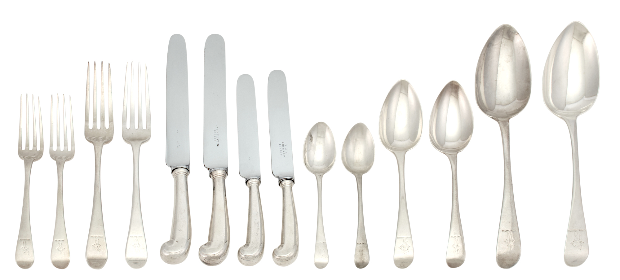 Lot image - Assembled George III Sterling Silver Flatware Service