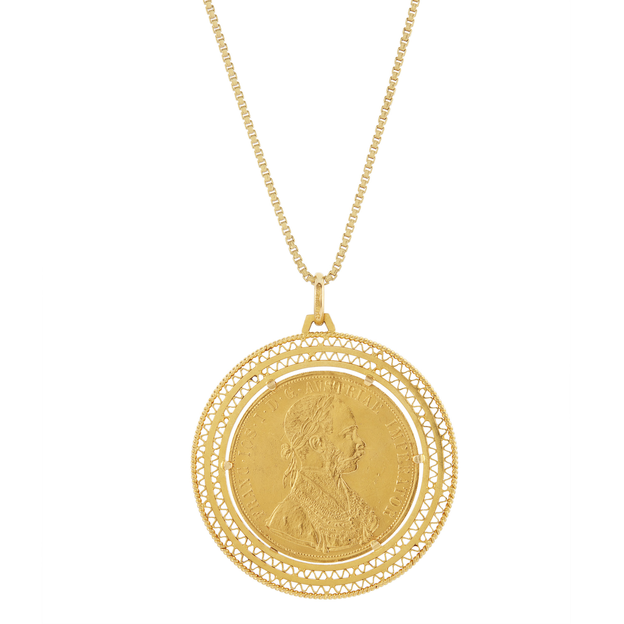 Lot image - Gold and Gold Coin Pendant and Chain