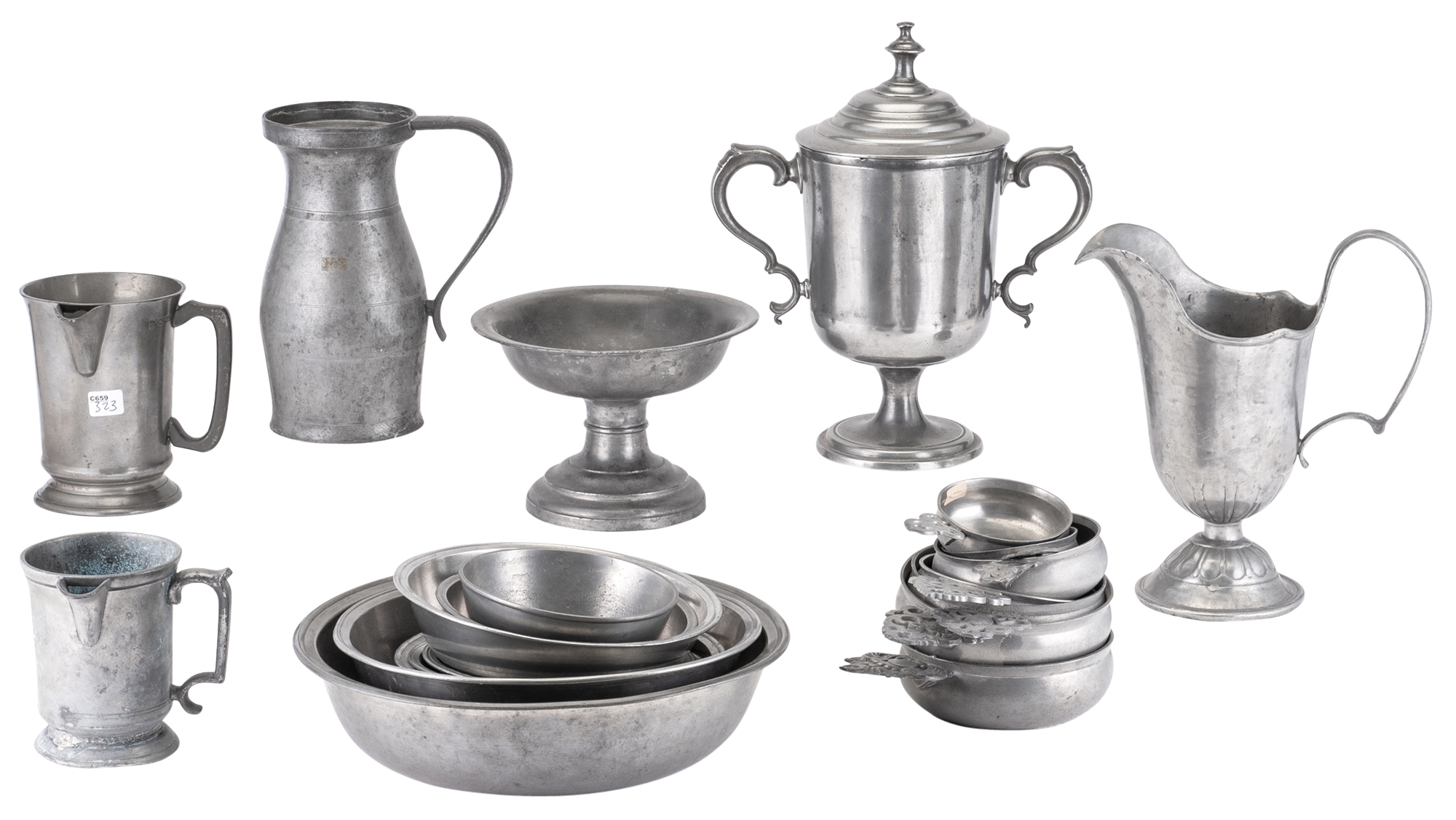 Lot image - Group of Pewter Porringers, Basins, etc.
