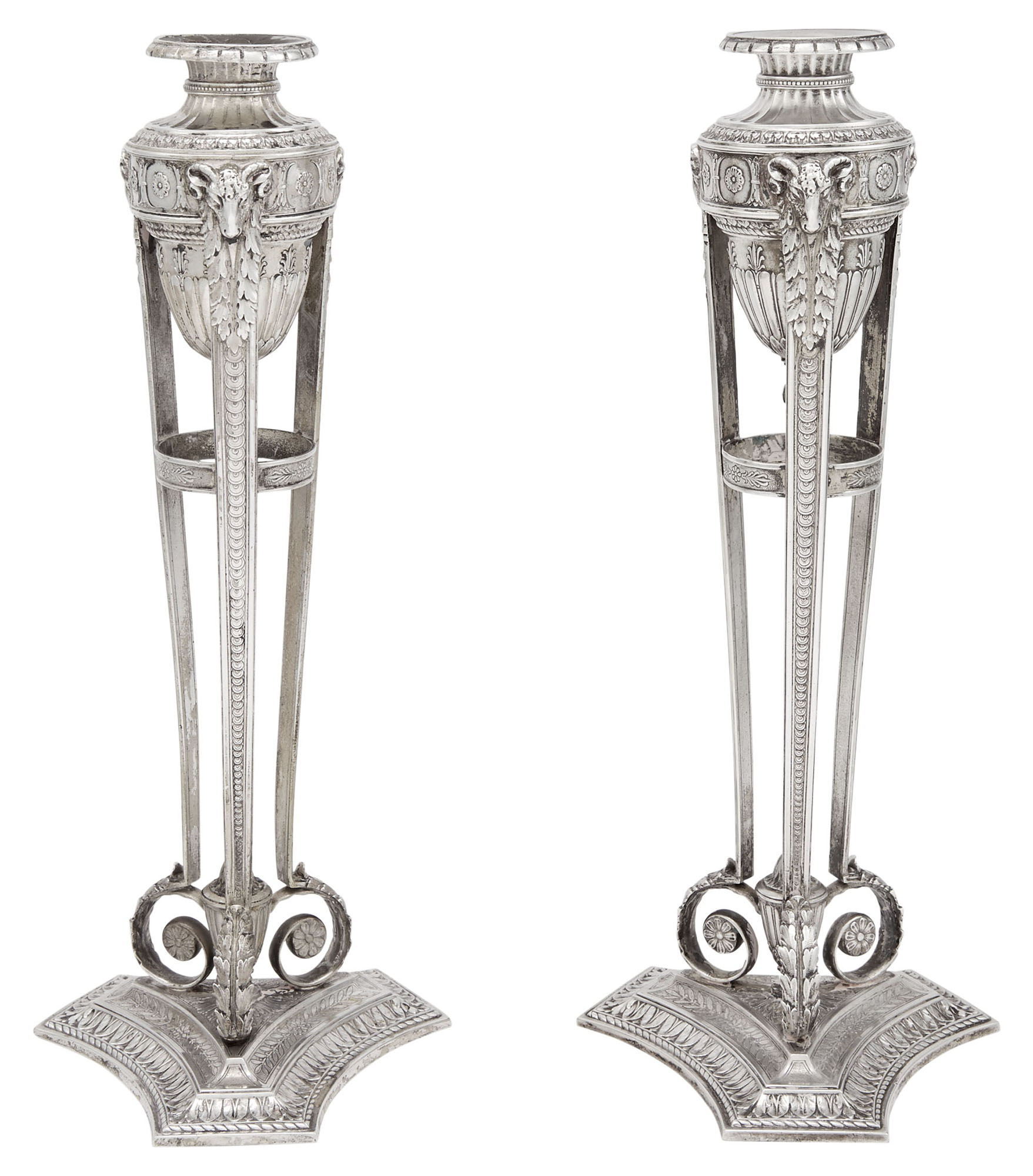 Lot image - Pair of American Sterling Silver Adams Style Candlesticks