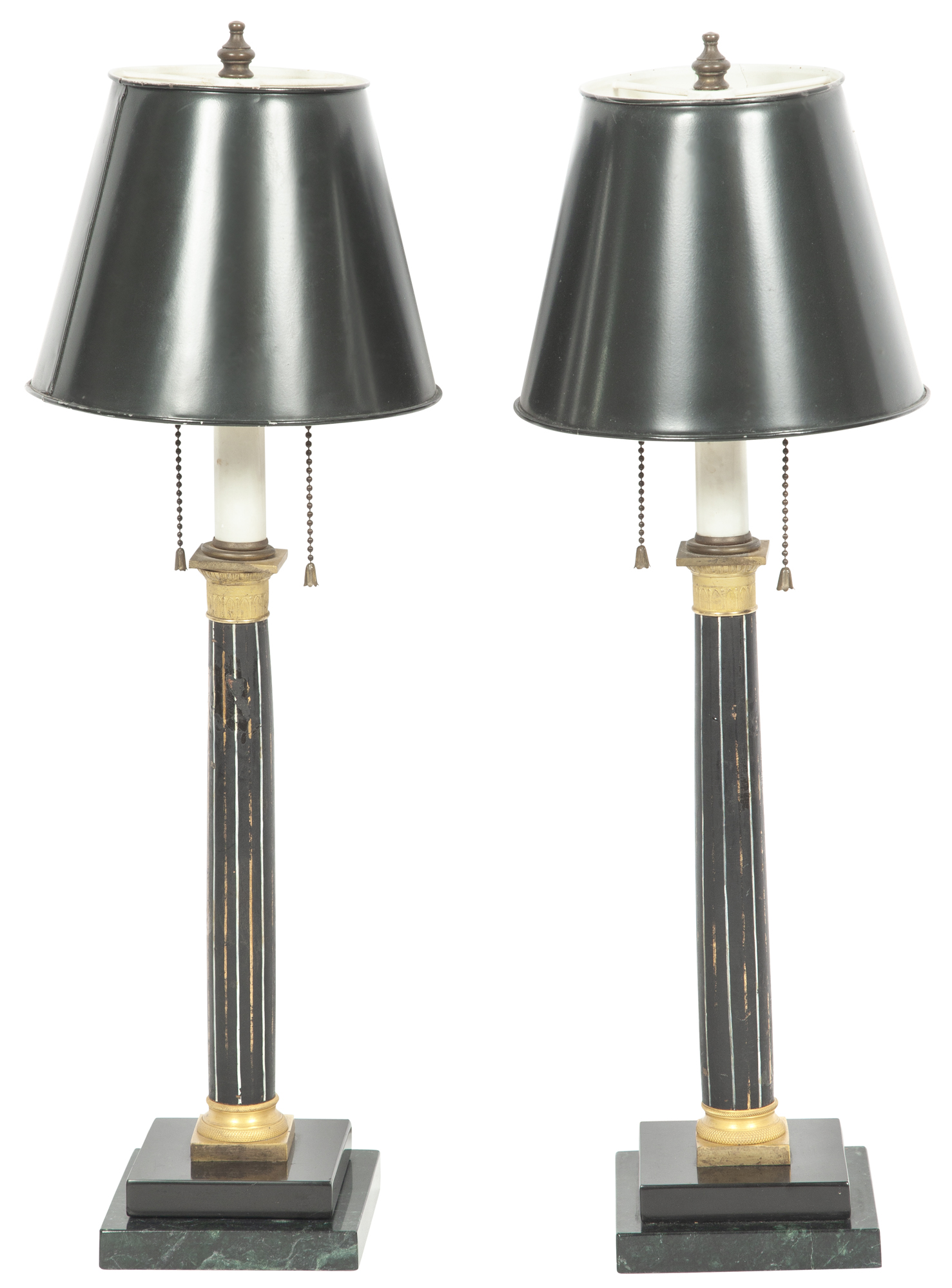 Lot image - Pair of Ormolu and Painted Wood Candlestick Lamps