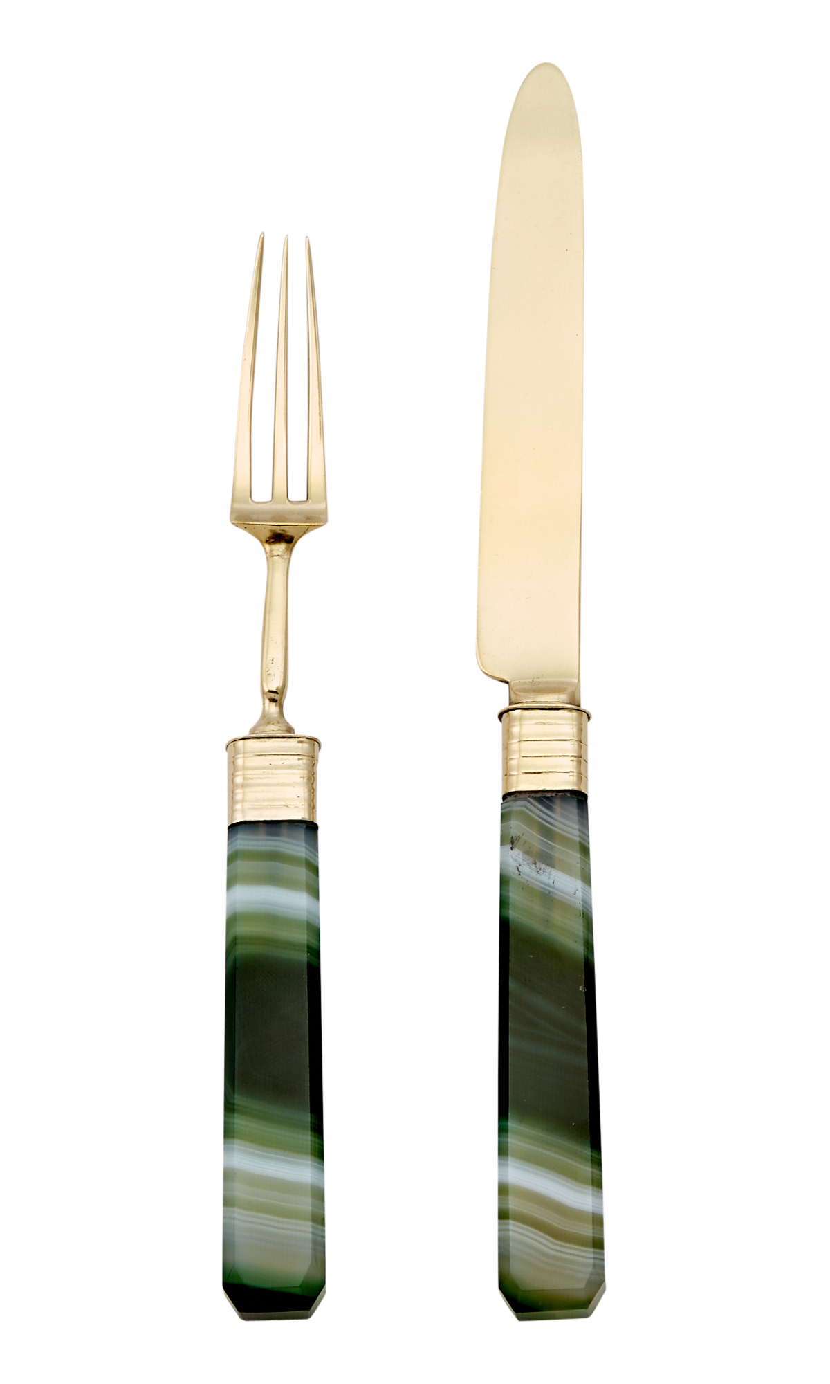 Lot image - Assembled George III Sterling Silver Gilt and Banded Agate Fruit Service