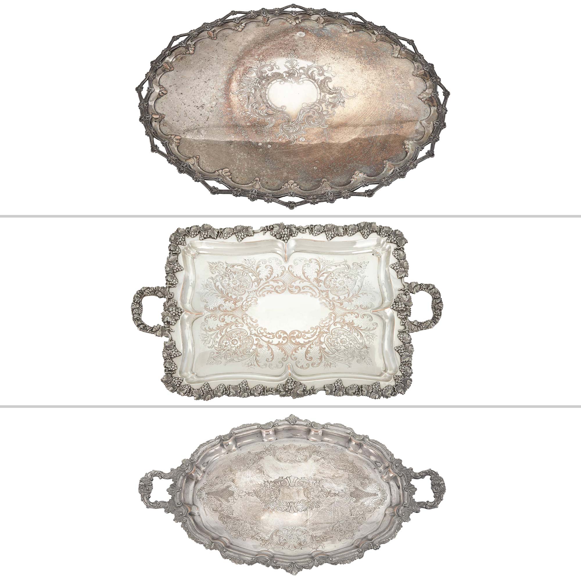 Lot image - Three Silver Plated Tea Trays