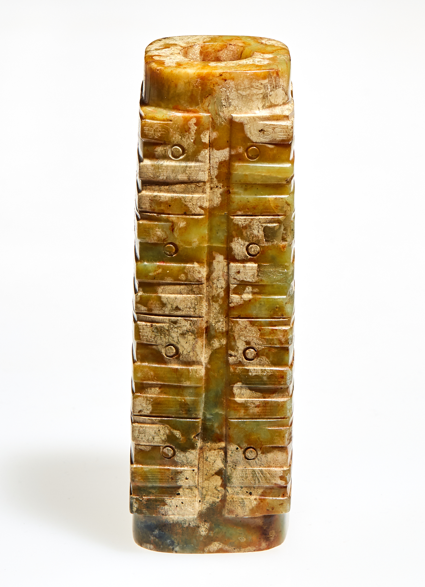 Lot image - A Chinese Olive Green and Russet Jade Cong
