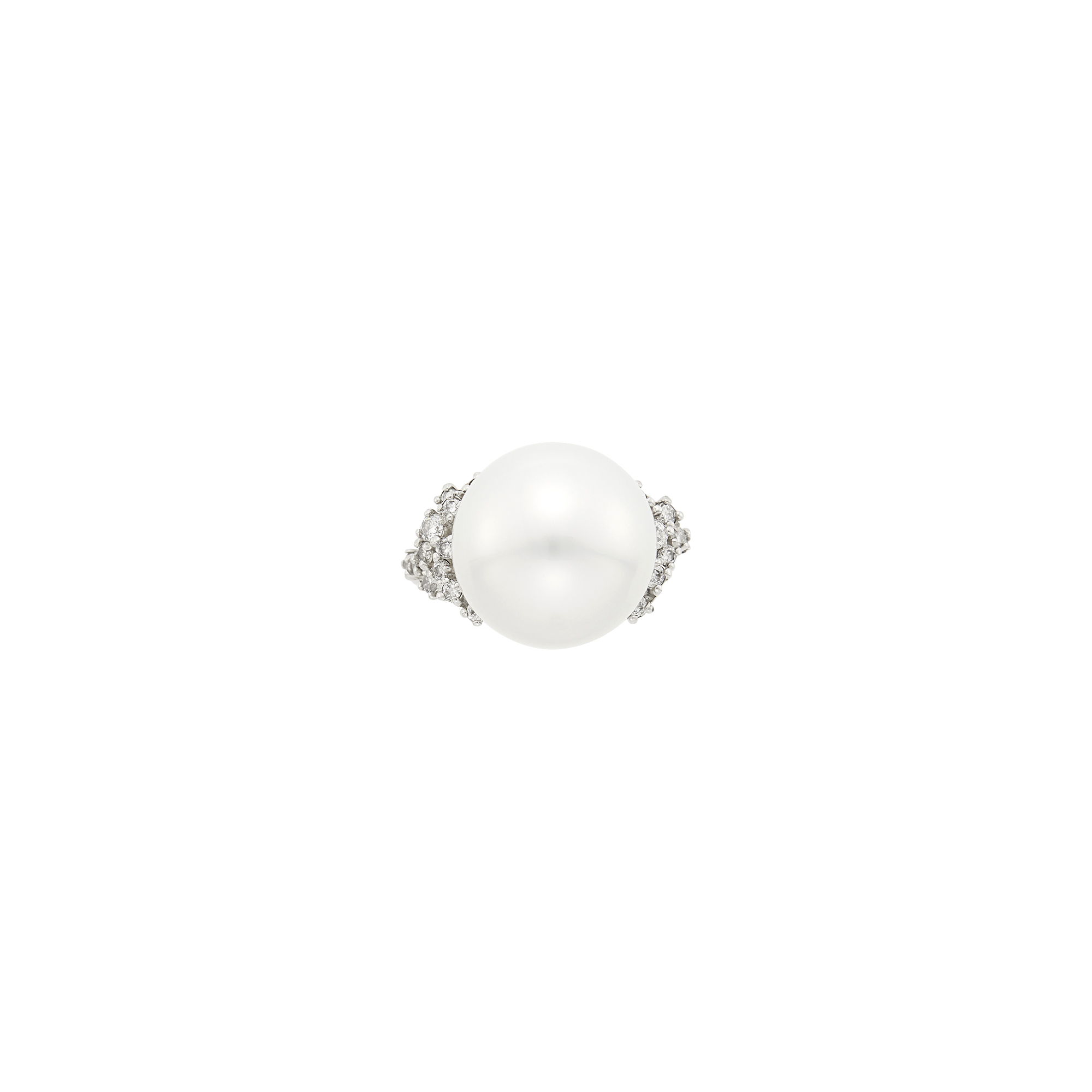 Lot image - White Gold, South Sea Cultured Pearl and Diamond Ring
