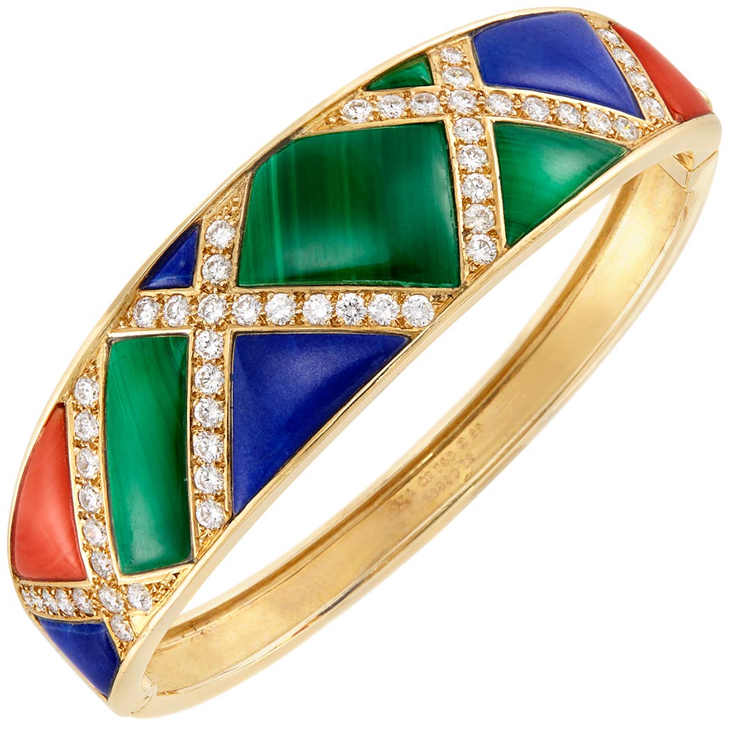 Lot image - Gold, Hardstone and Diamond Bangle Bracelet, Van Cleef & Arpels, France