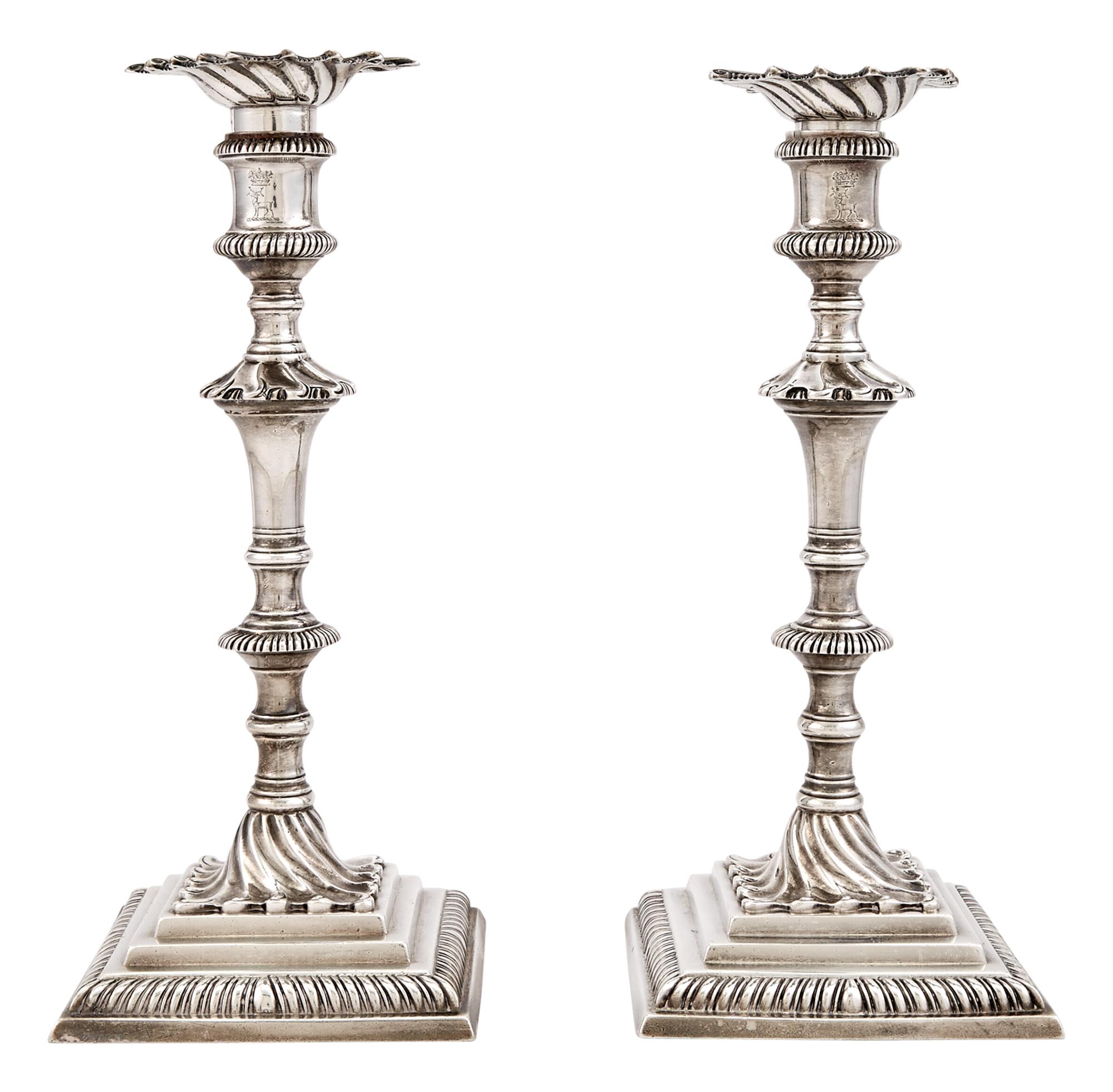 Lot image - Pair of George III Sterling Silver Candlesticks