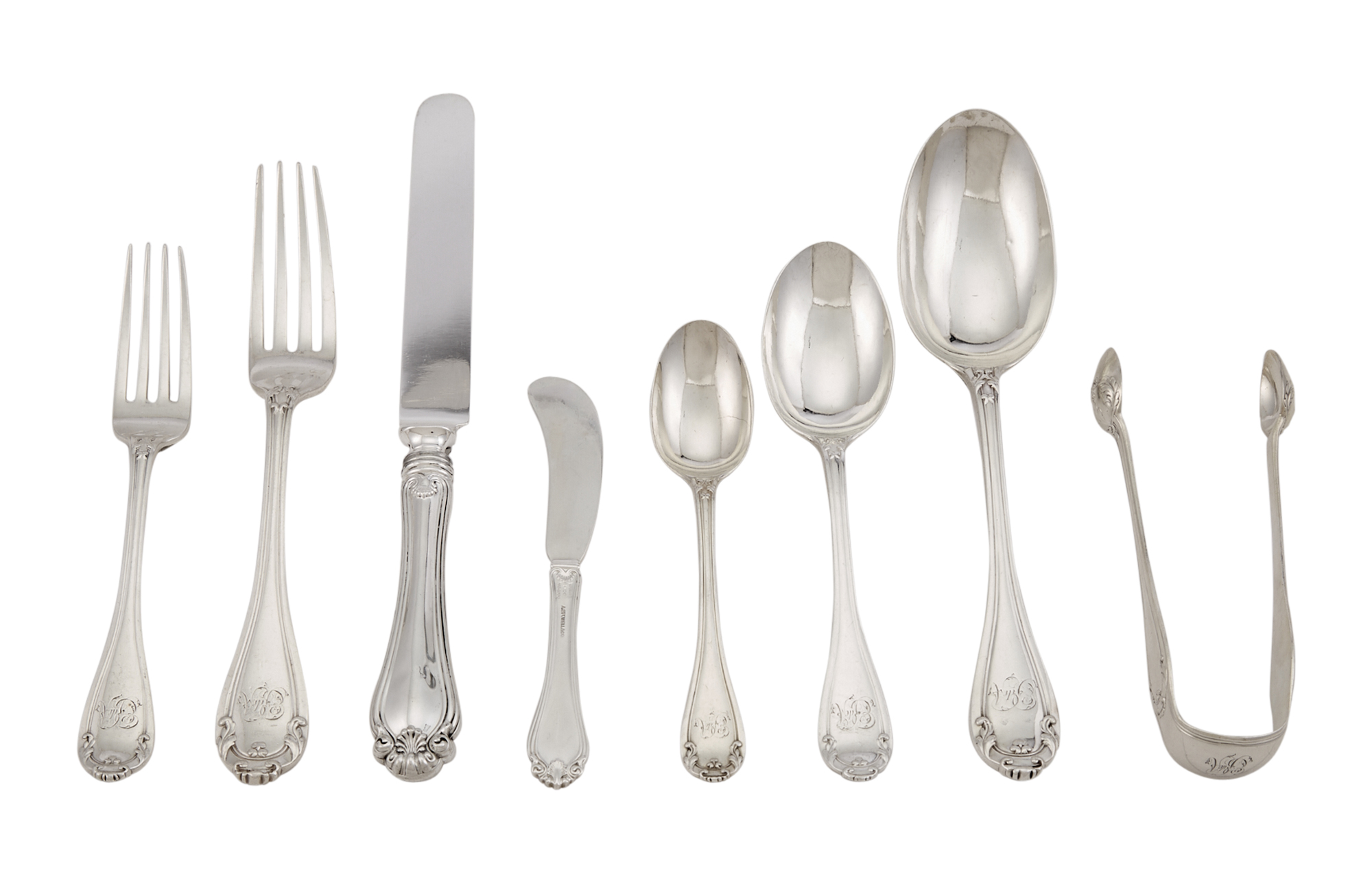 Lot image - Victorian Sterling Silver Part Flatware Service