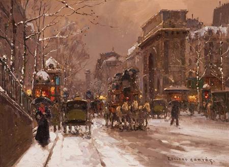 Lot image - Edouard Leon Cortes French, 1882-1969 Porte St. Martin - on the Boulevards