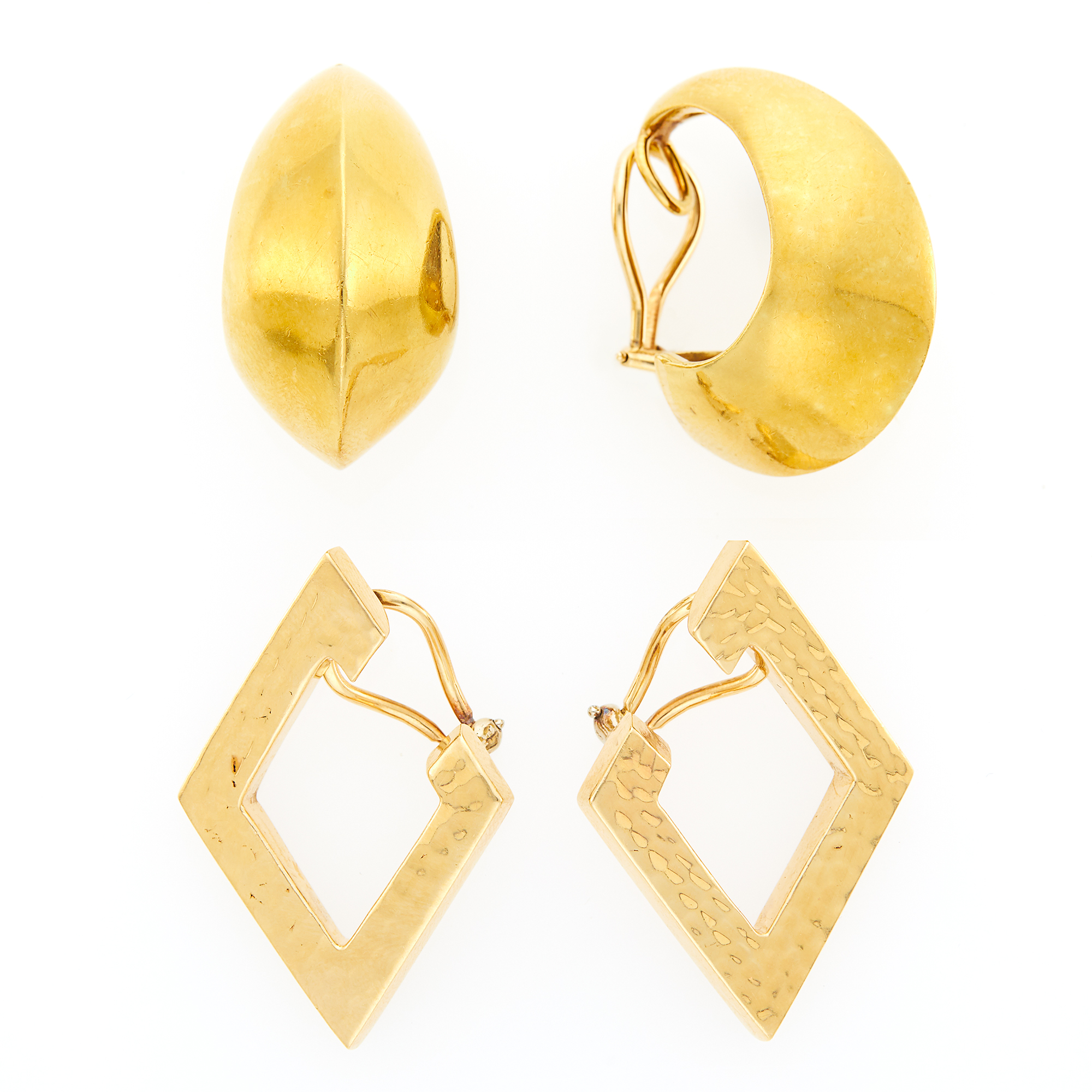 Lot image - Pair of Hammered Gold Earclips and Tiffany & Co. Gold Earclips