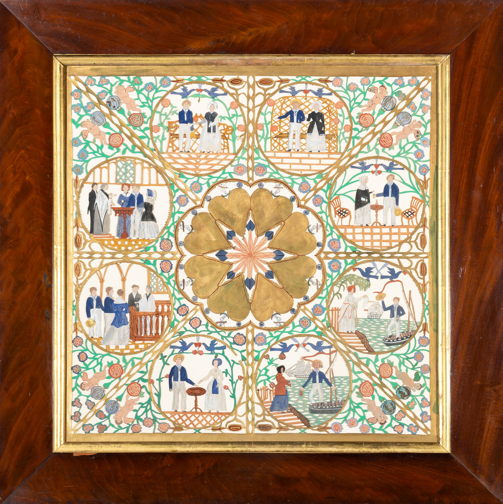 Lot image - Cut and Painted Paper Scherenschnitte Picture