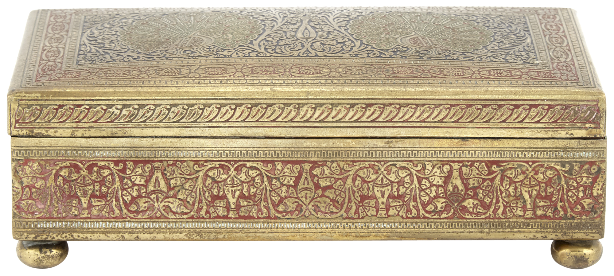 Lot image - Middle Eastern Brass and Lacquer Cigarette Box