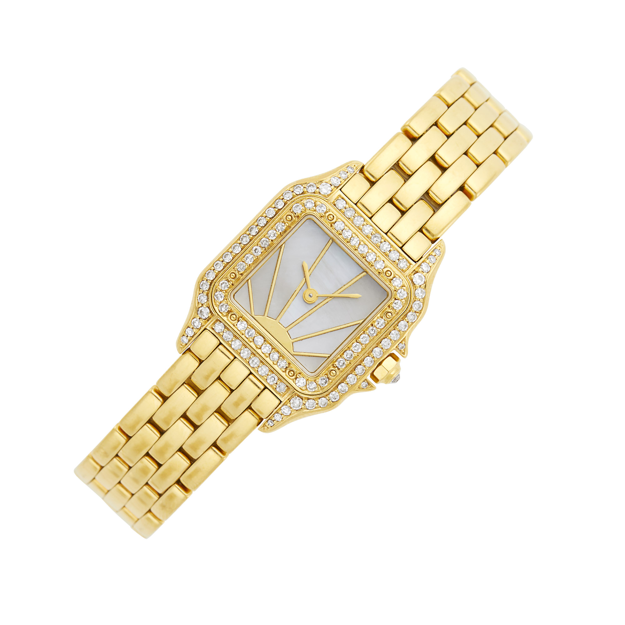 Lot image - Cartier Gold, Diamond and Mother-of-Pearl Panthère Sunrise Wristwatch
