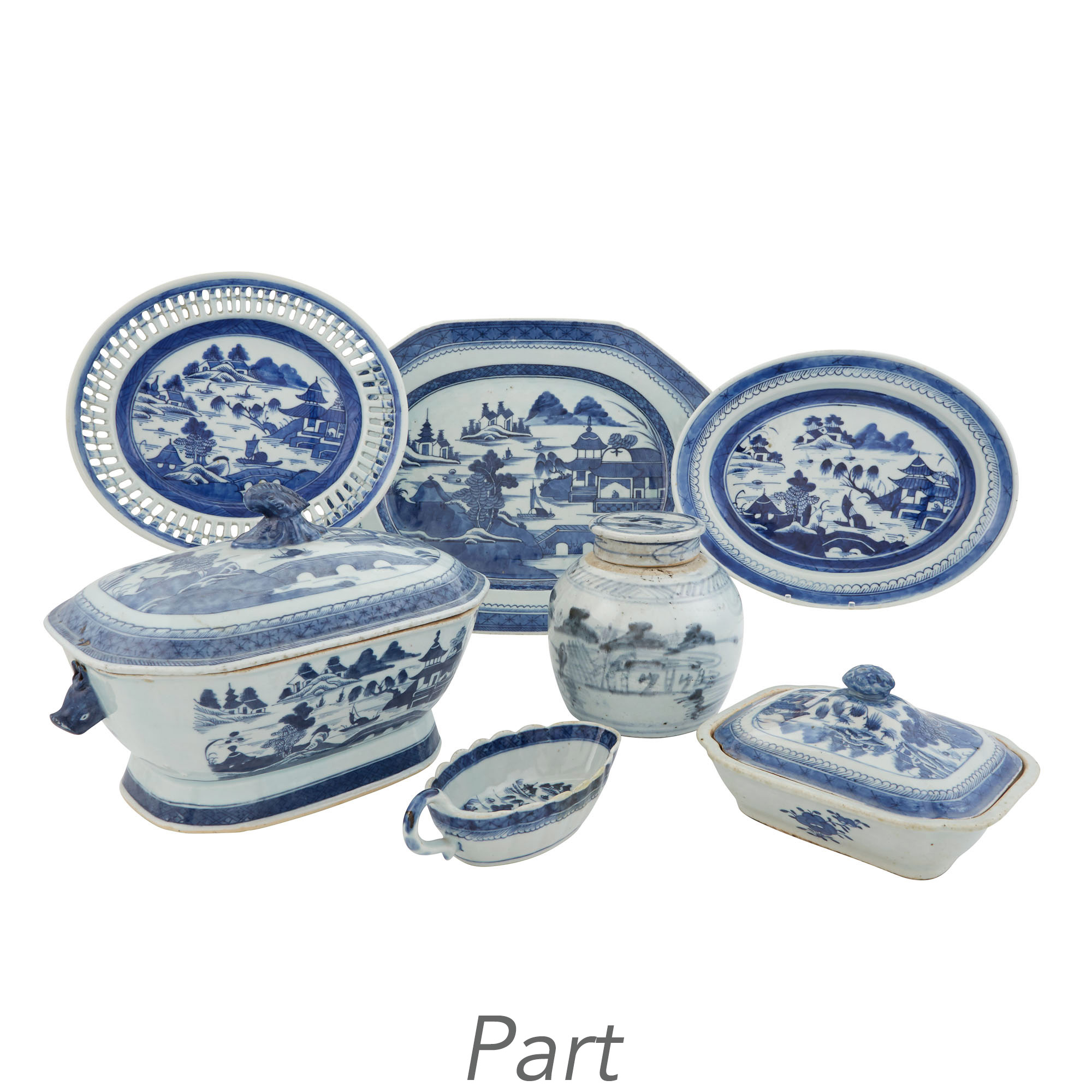 Lot image - Miscellaneous Group of Canton Blue and White Porcelain Table Articles