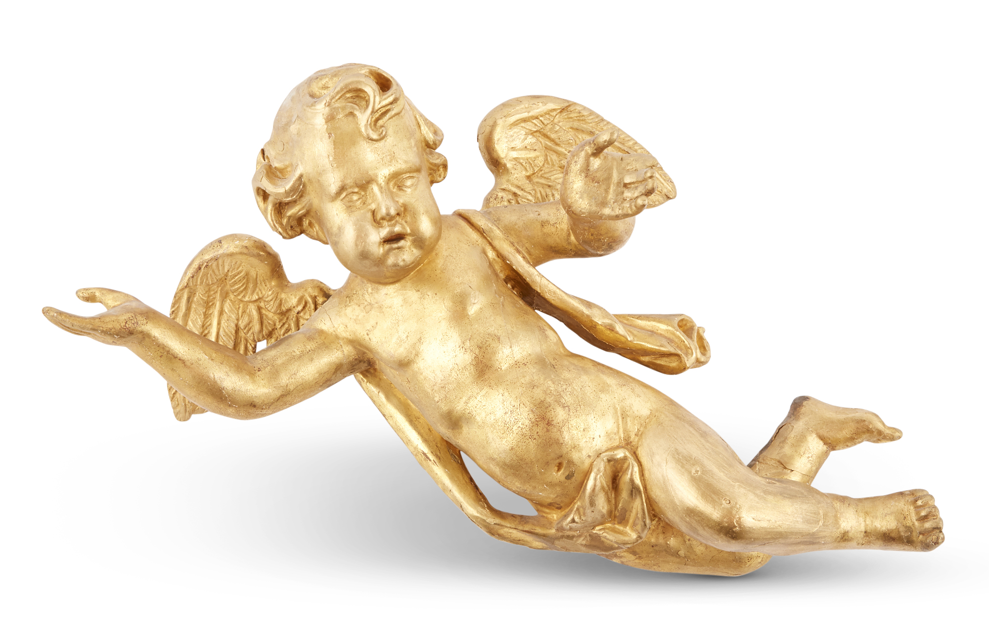 Lot image - Continental Baroque Style Giltwood Plaque of a Cherub
