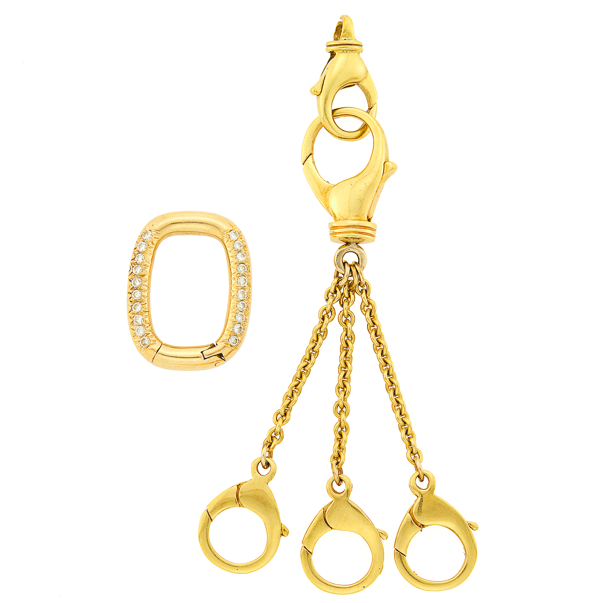 Lot image - Gold Triple Strand Key Ring and Gold and Diamond Link