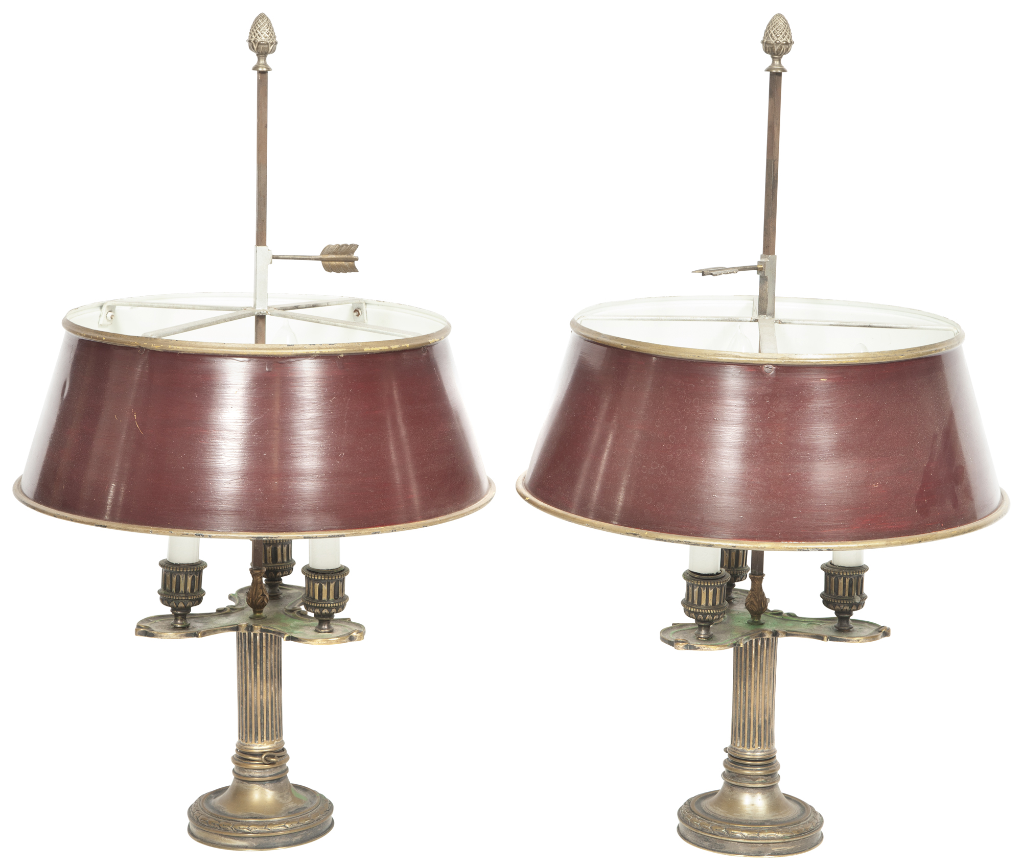 Lot image - Pair of Louis XVI Style Brass Bouillotte Lamps