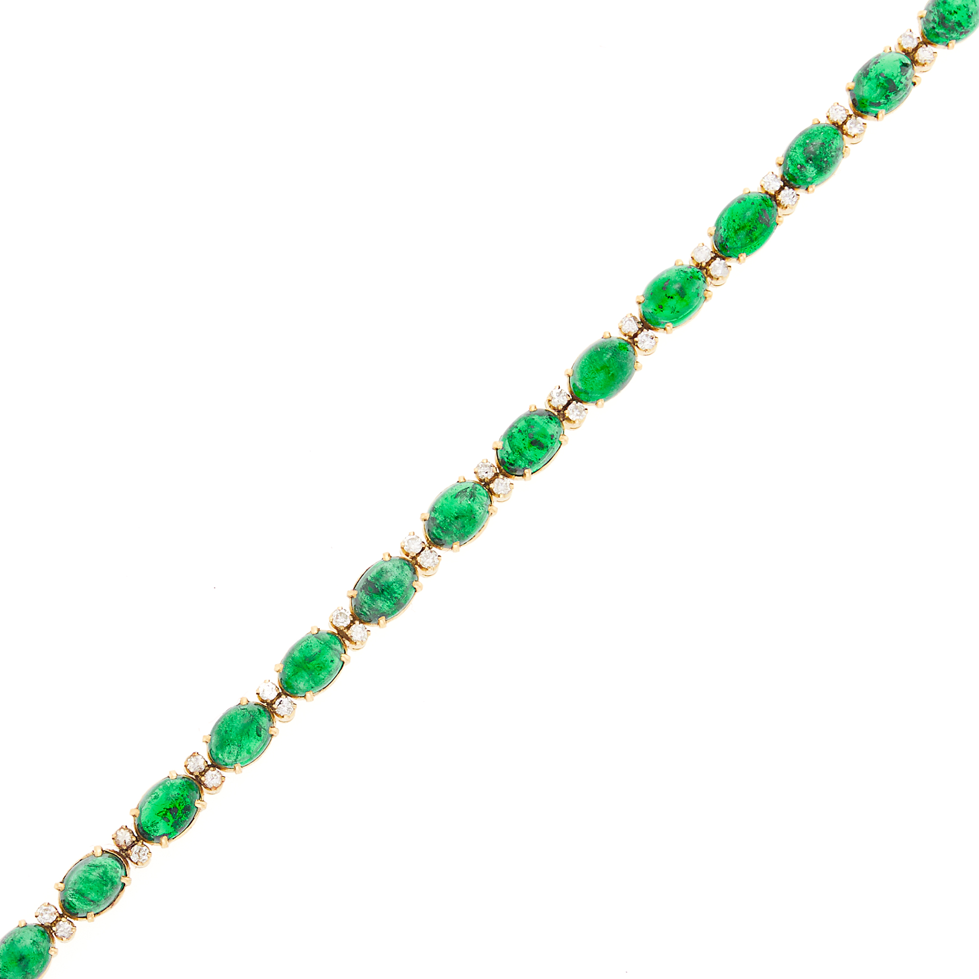 Lot image - Gold, Cabochon Emerald and Diamond Bracelet