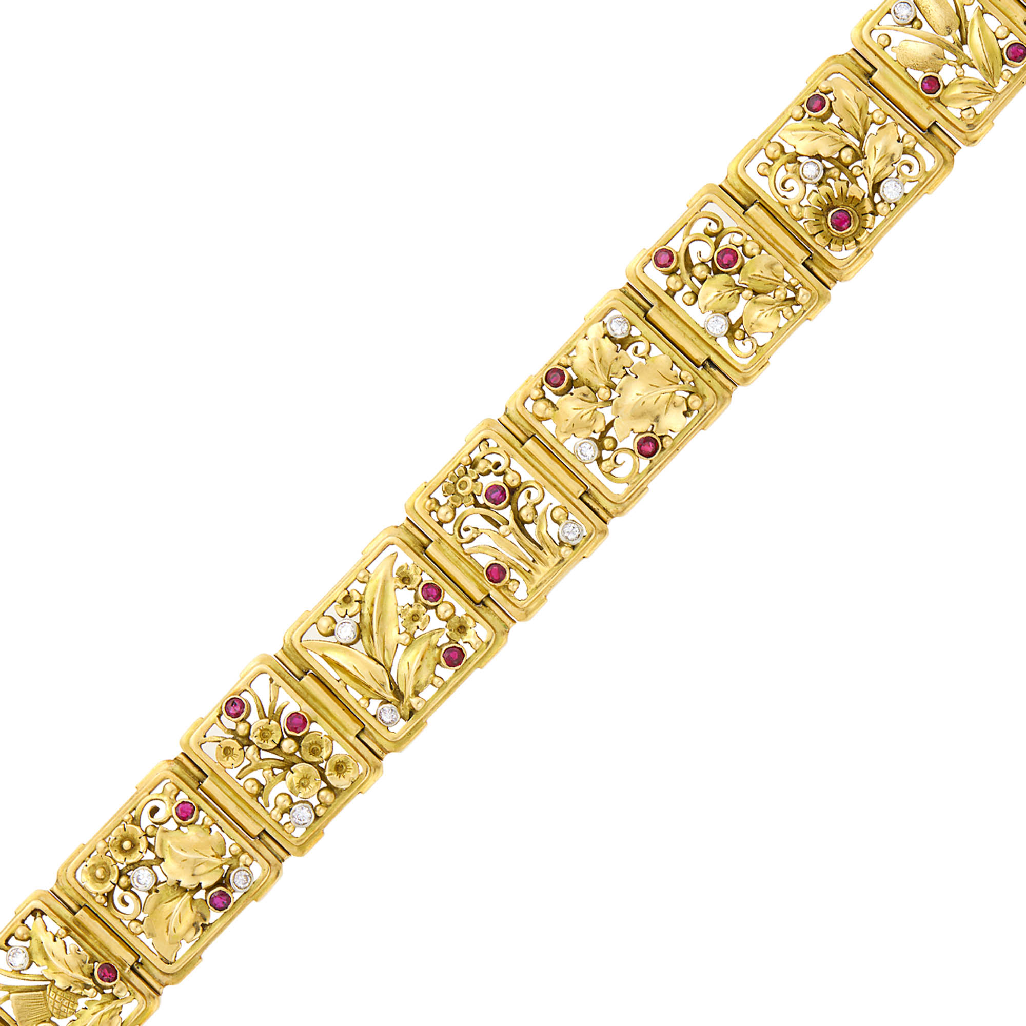 Lot image - Edward Everett Oakes Gold, Ruby and Diamond Link Bracelet