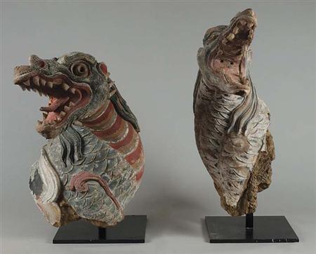 Lot image - Two Painted Pottery Kylin Torsos