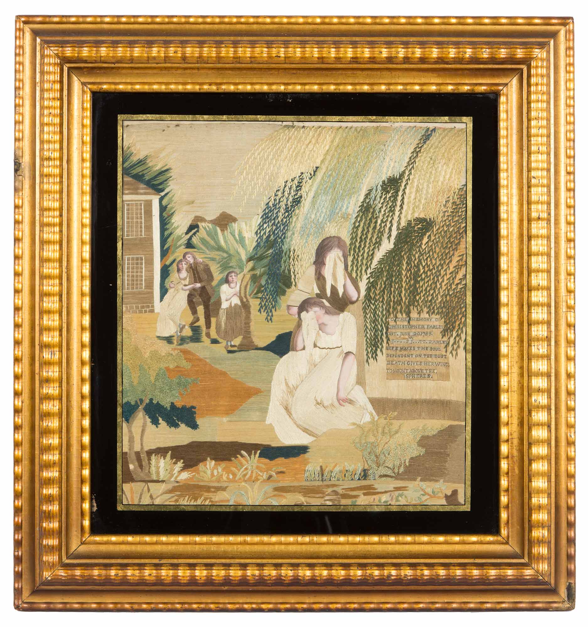 Lot image - George III Silk Needlework and Watercolor Mourning Picture