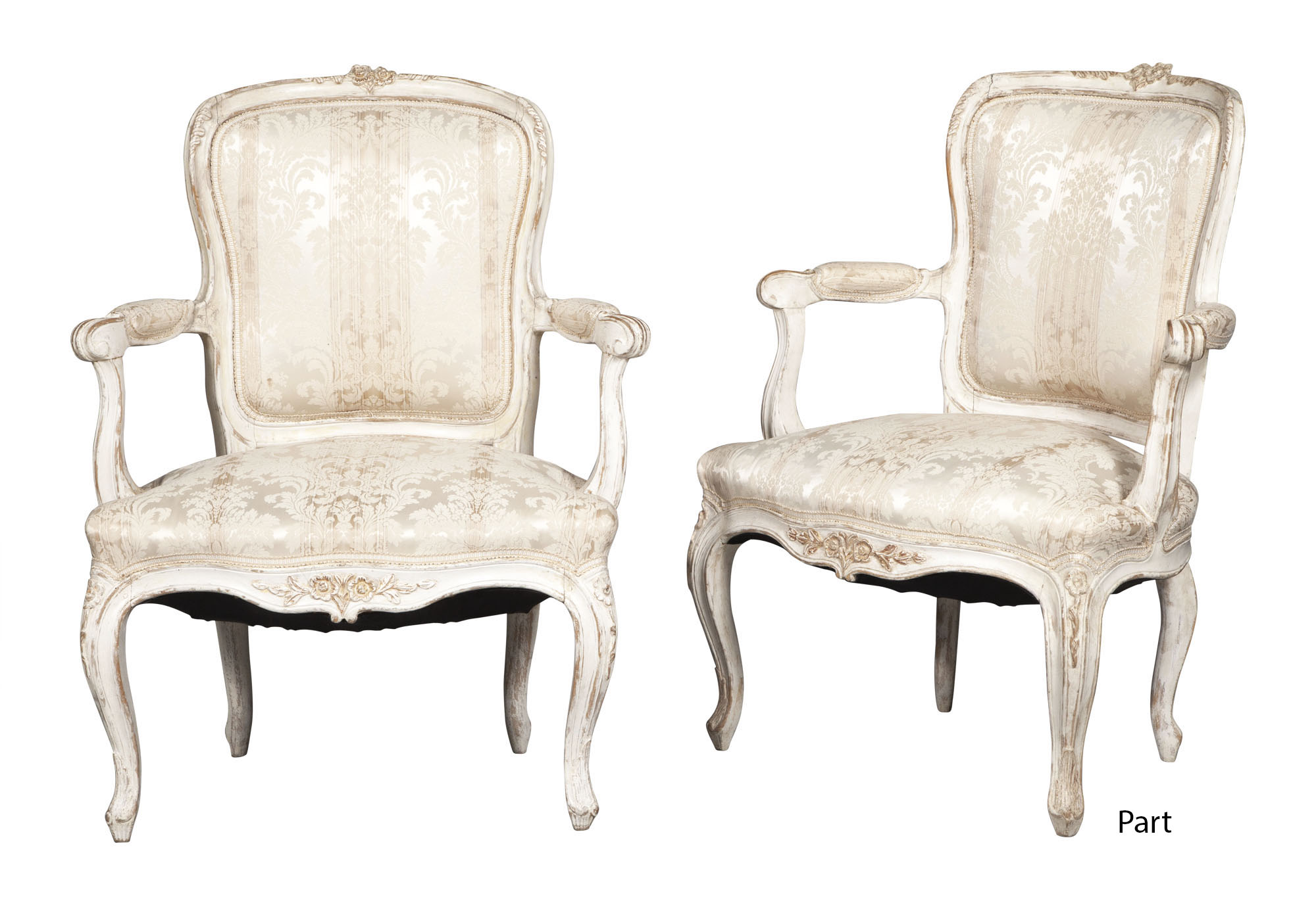 Lot image - Set of Four Louis XV Style Upholstered Painted Wood Fauteuils