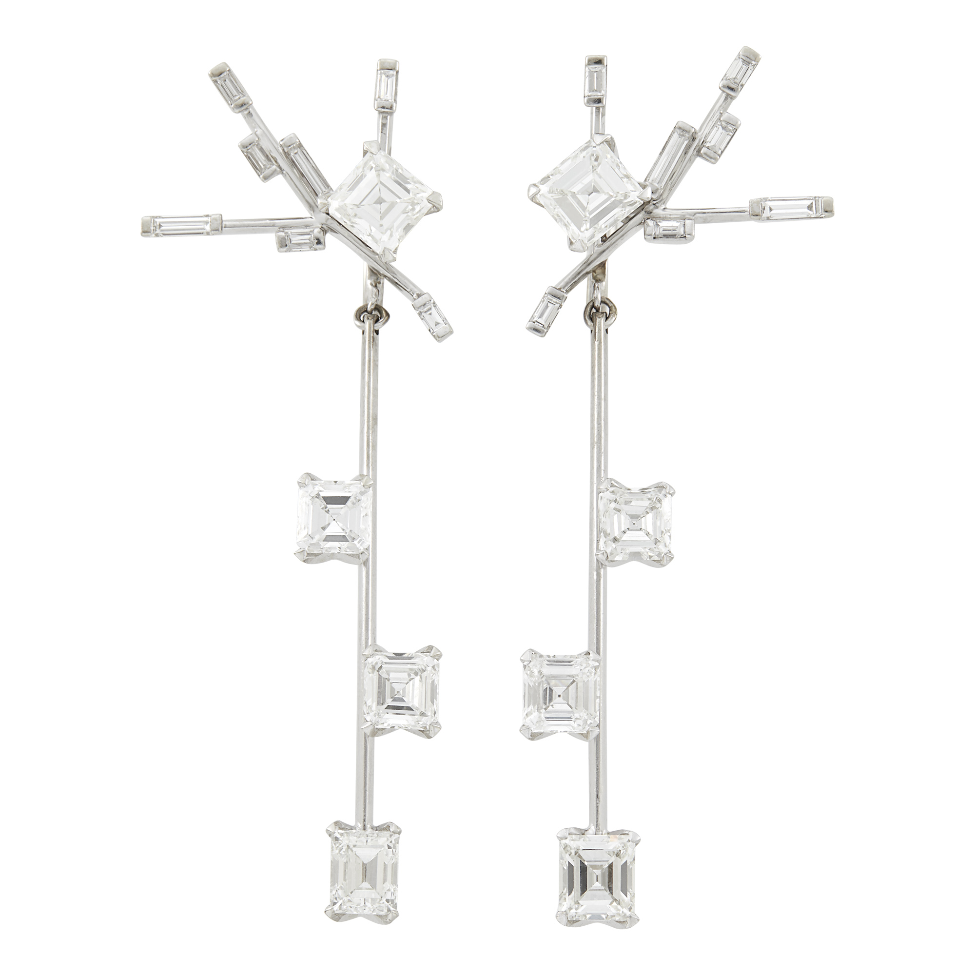 Lot image - Pair of White Gold and Diamond Pendant-Earrings