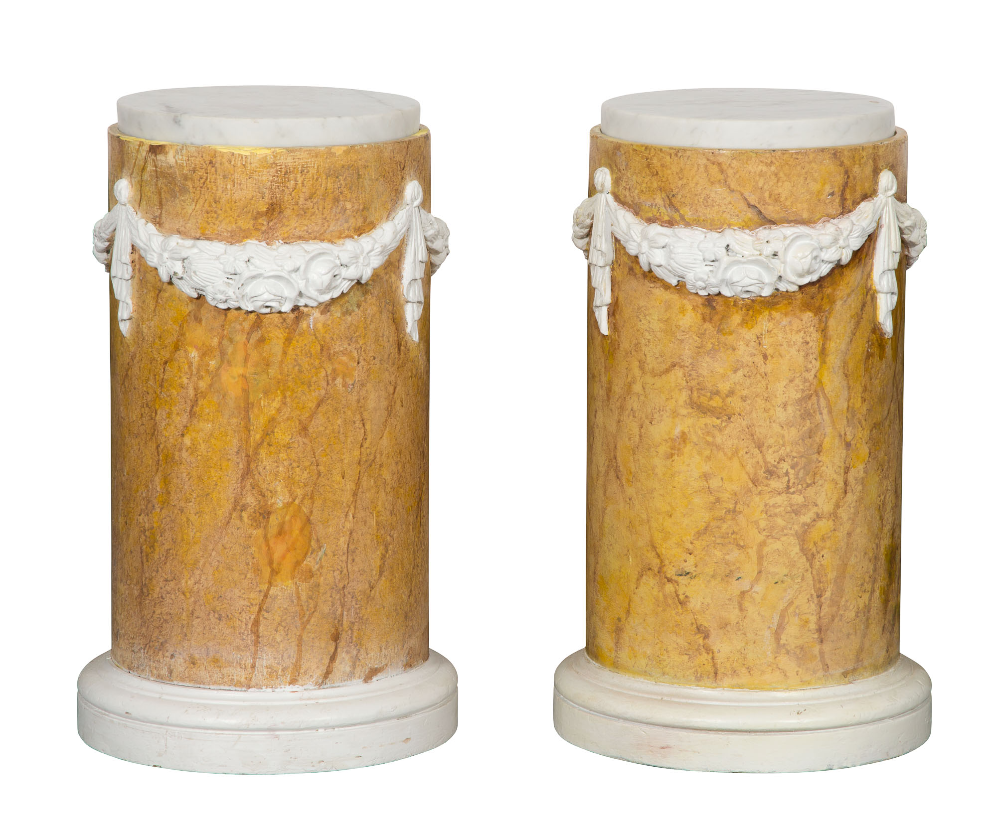 Lot image - Pair of Marble Topped Faux Marble Pedestals