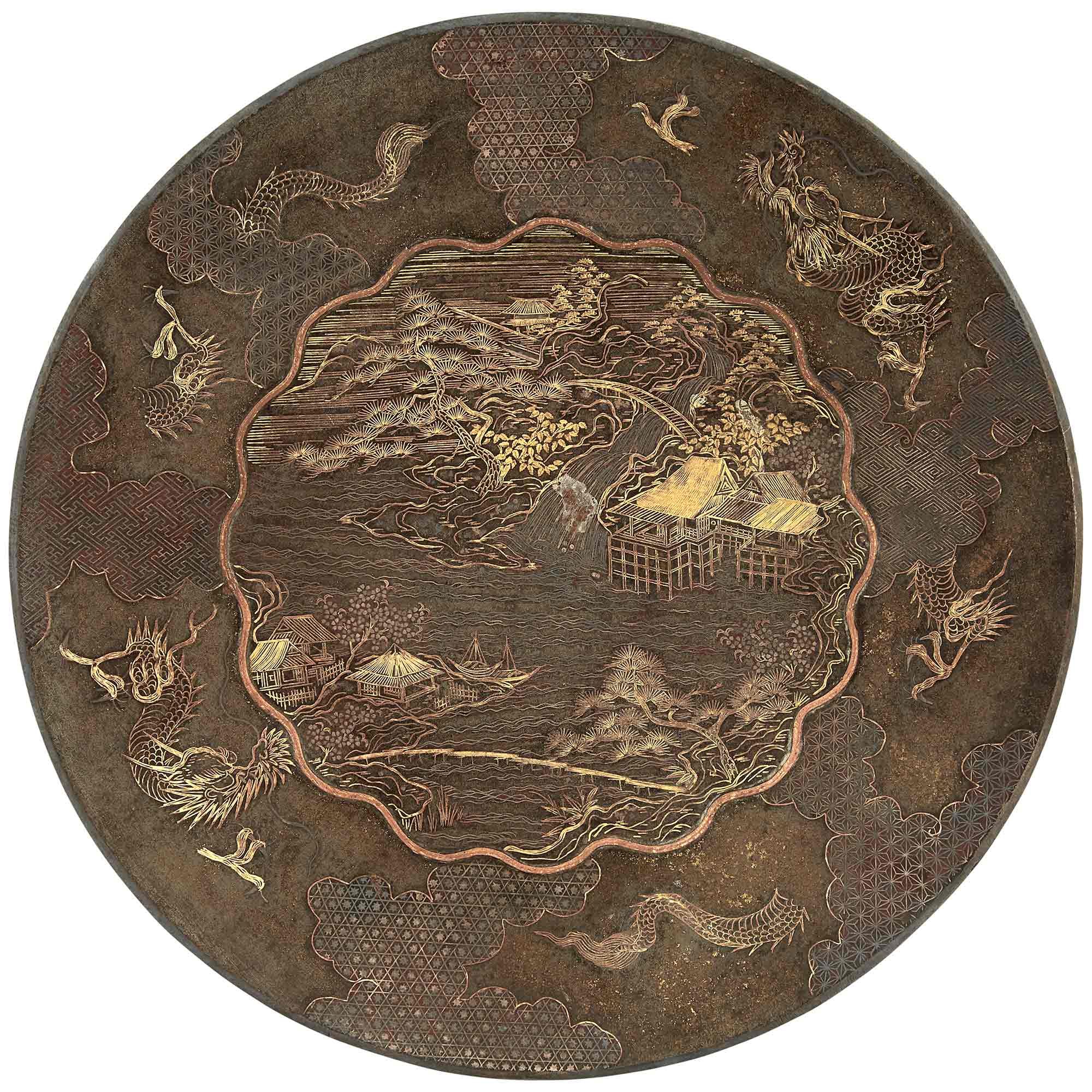 Lot image - Japanese Mixed Metal Inlaid Iron Dish