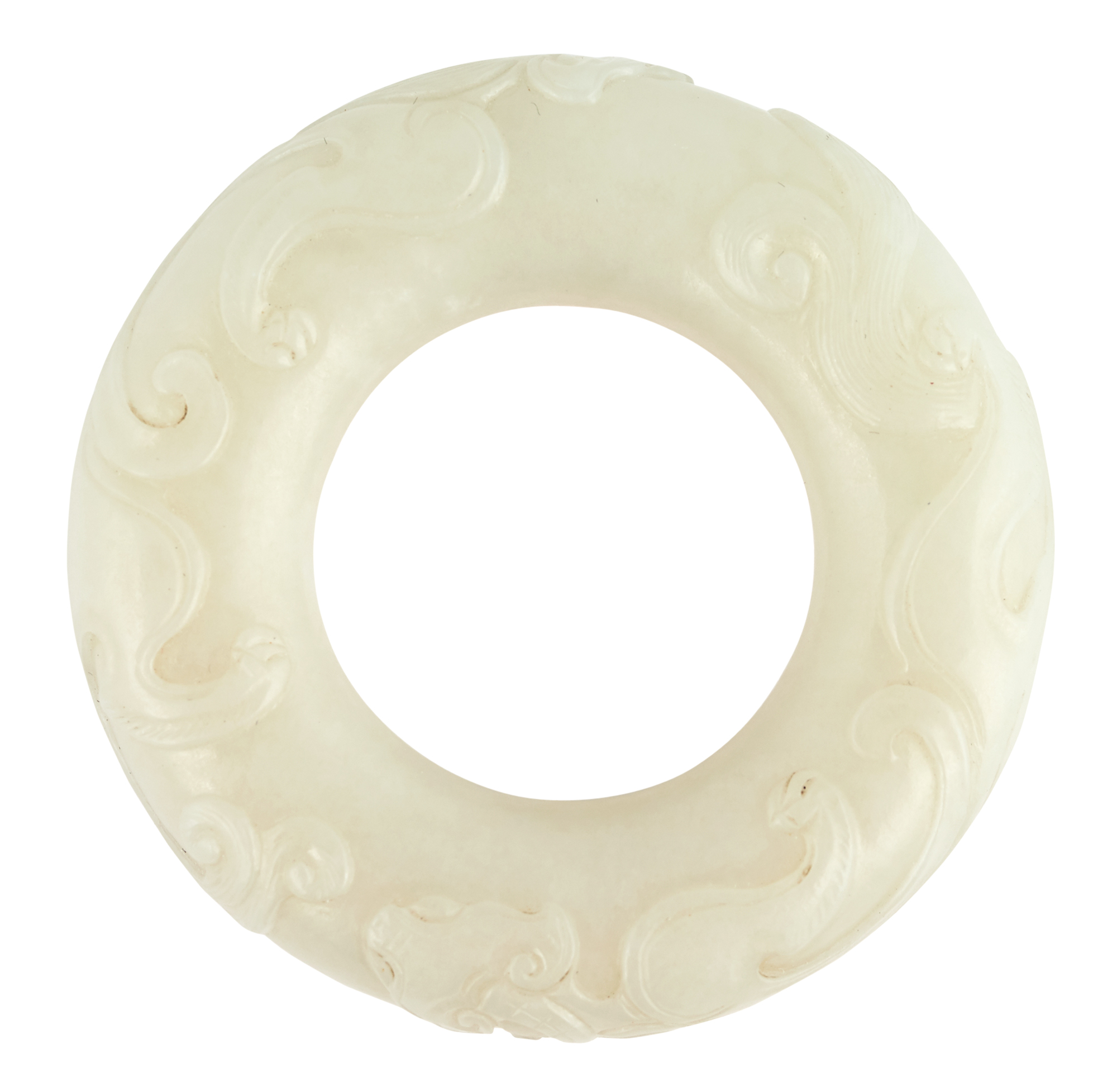 Lot image - A Chinese Carved White Jade Ring