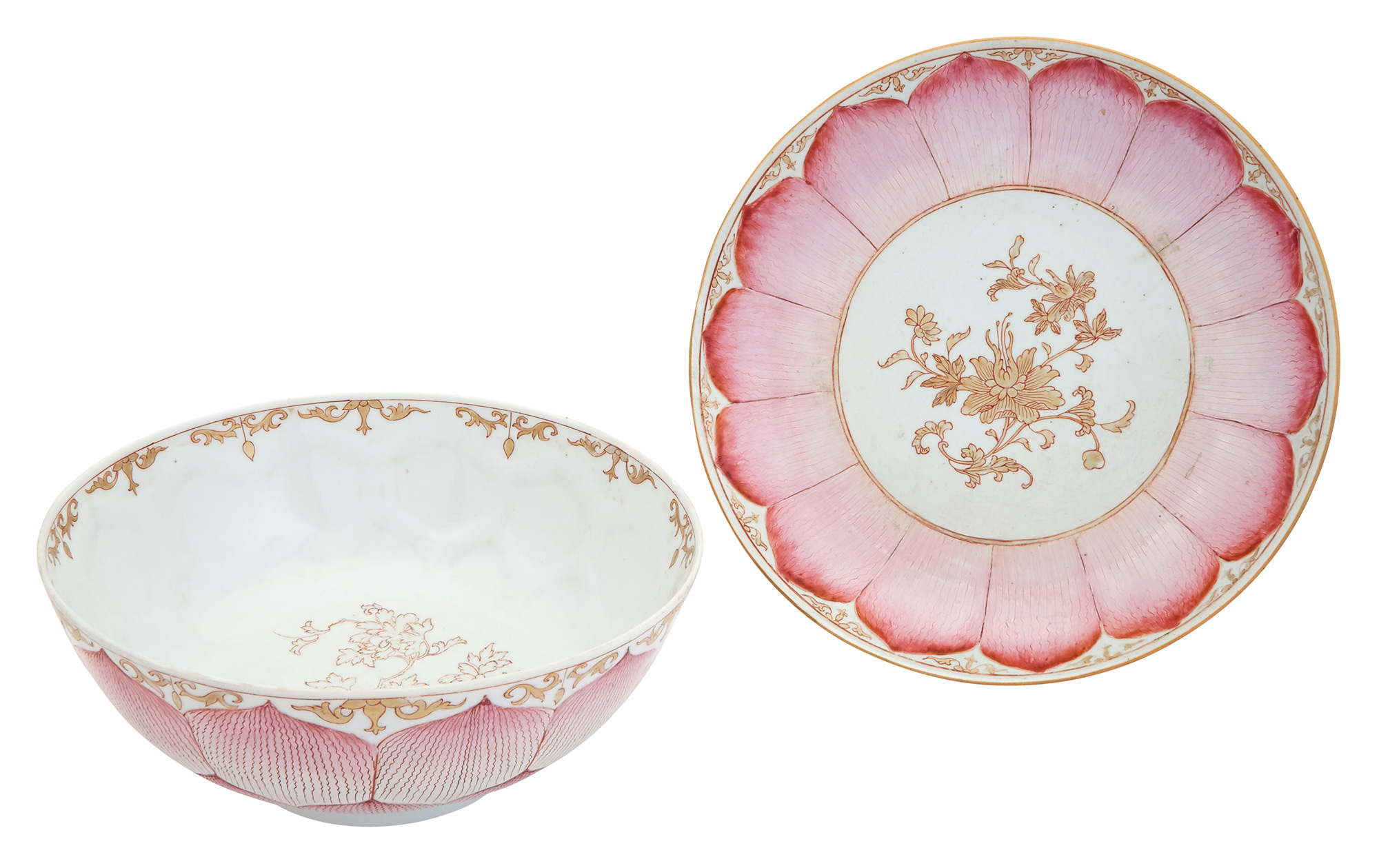 Lot image - Chinese Export Porcelain Lotus Dish and Lotus Bowl