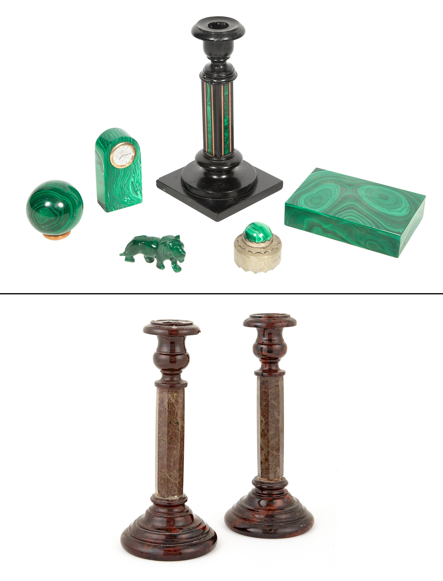 Lot image - Group of Malachite and Stone Table Articles