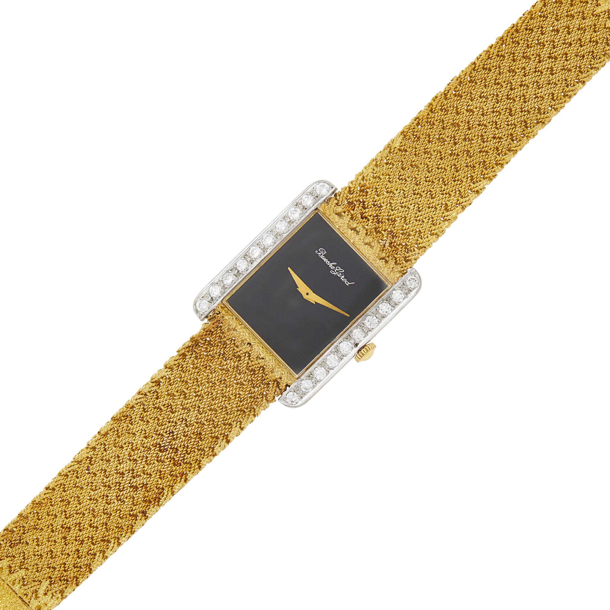 Lot image - Bueche Girod Two-Color Gold and Diamond Mesh Wristwatch