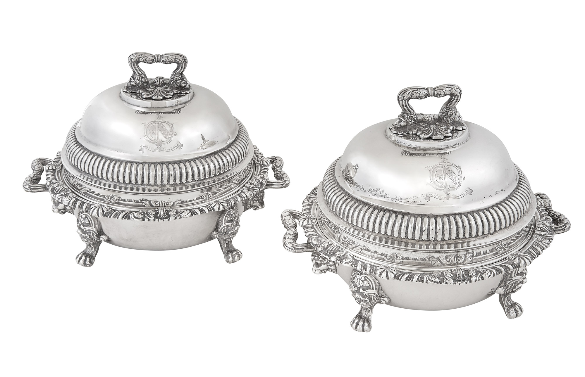 Lot image - Pair of George III Irish Sterling Silver Covered Entrée Dishes