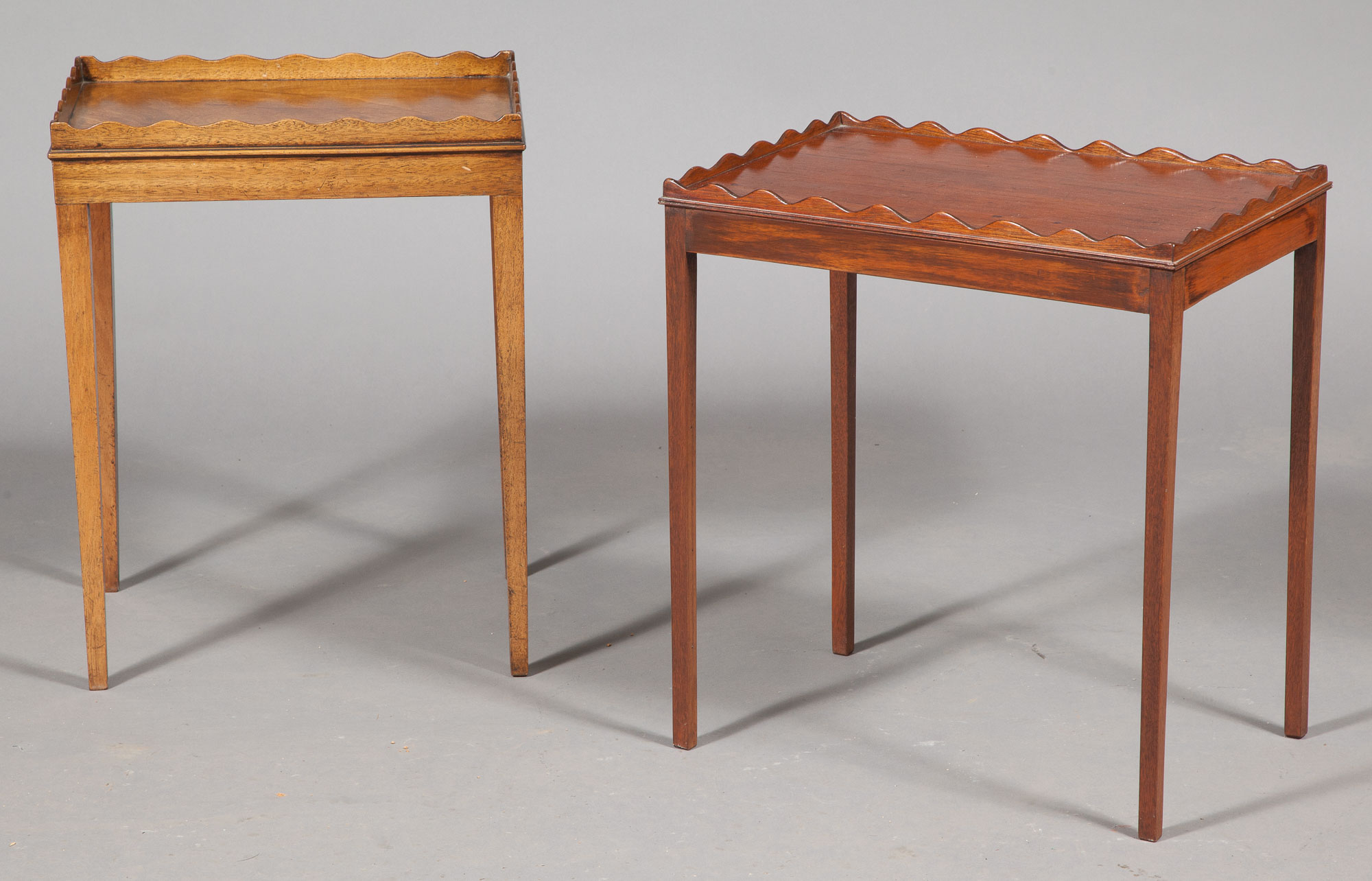 Lot image - Two Similar George III Style Mahogany Occasional Tables