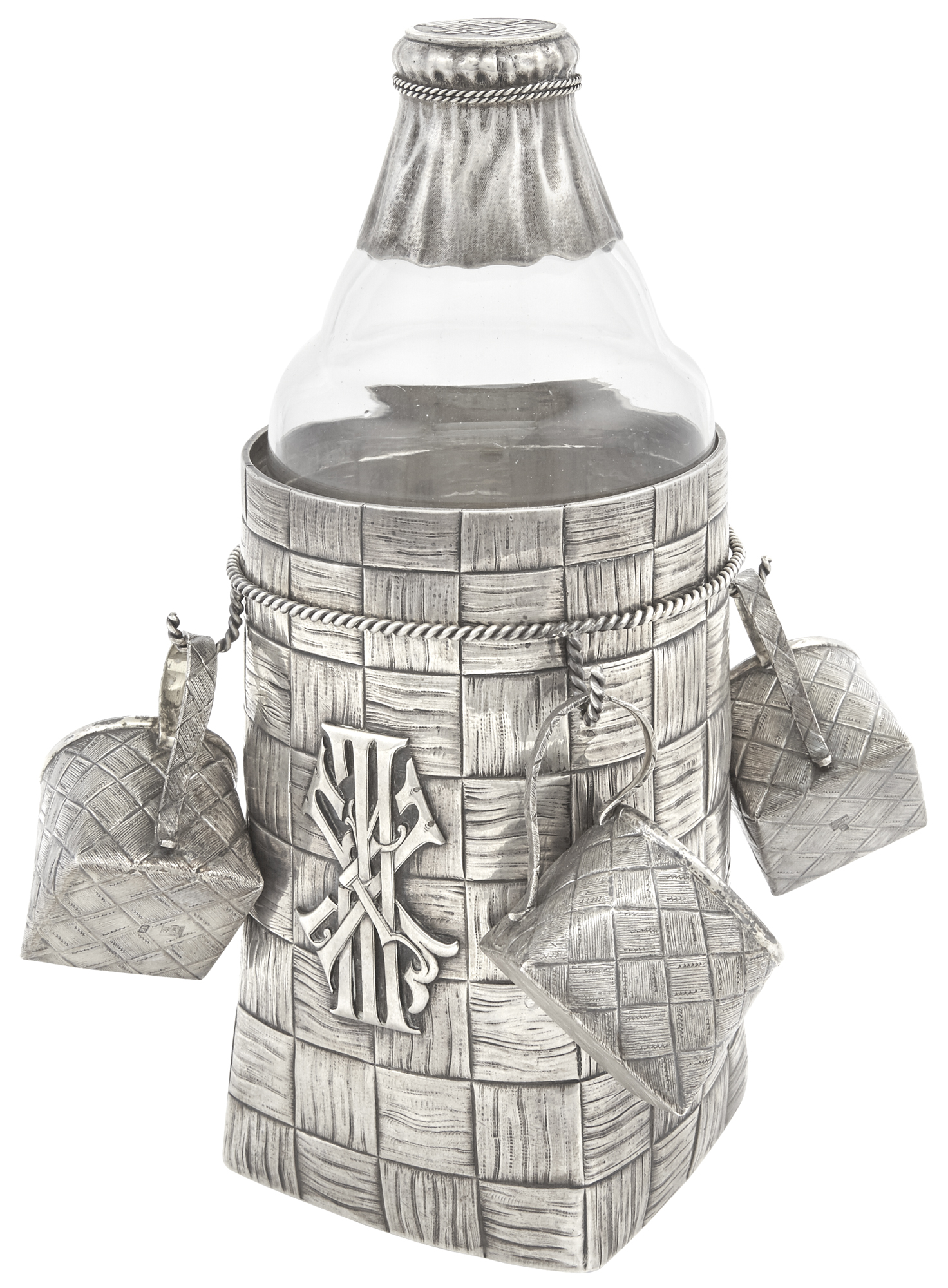 Lot image - Russian Silver Trompe LOeil and Glass Vodka Set