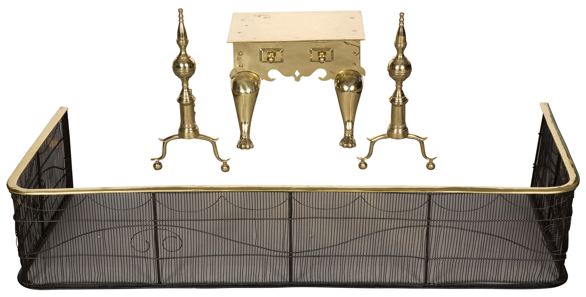 Lot image - Group of Brass Fireplace Equipment