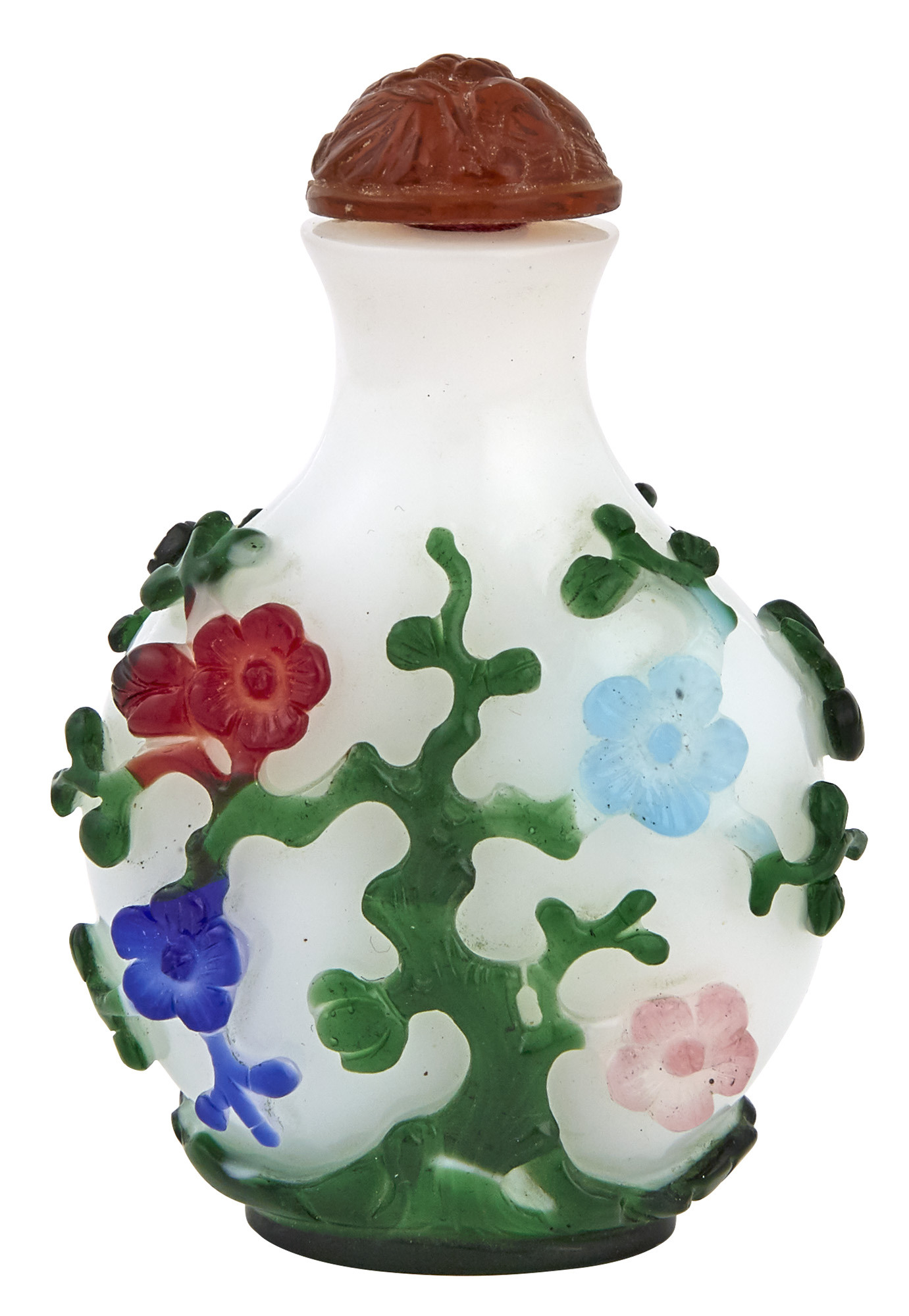 Lot image - Chinese Multi-Color Overlay Glass Snuff Bottle