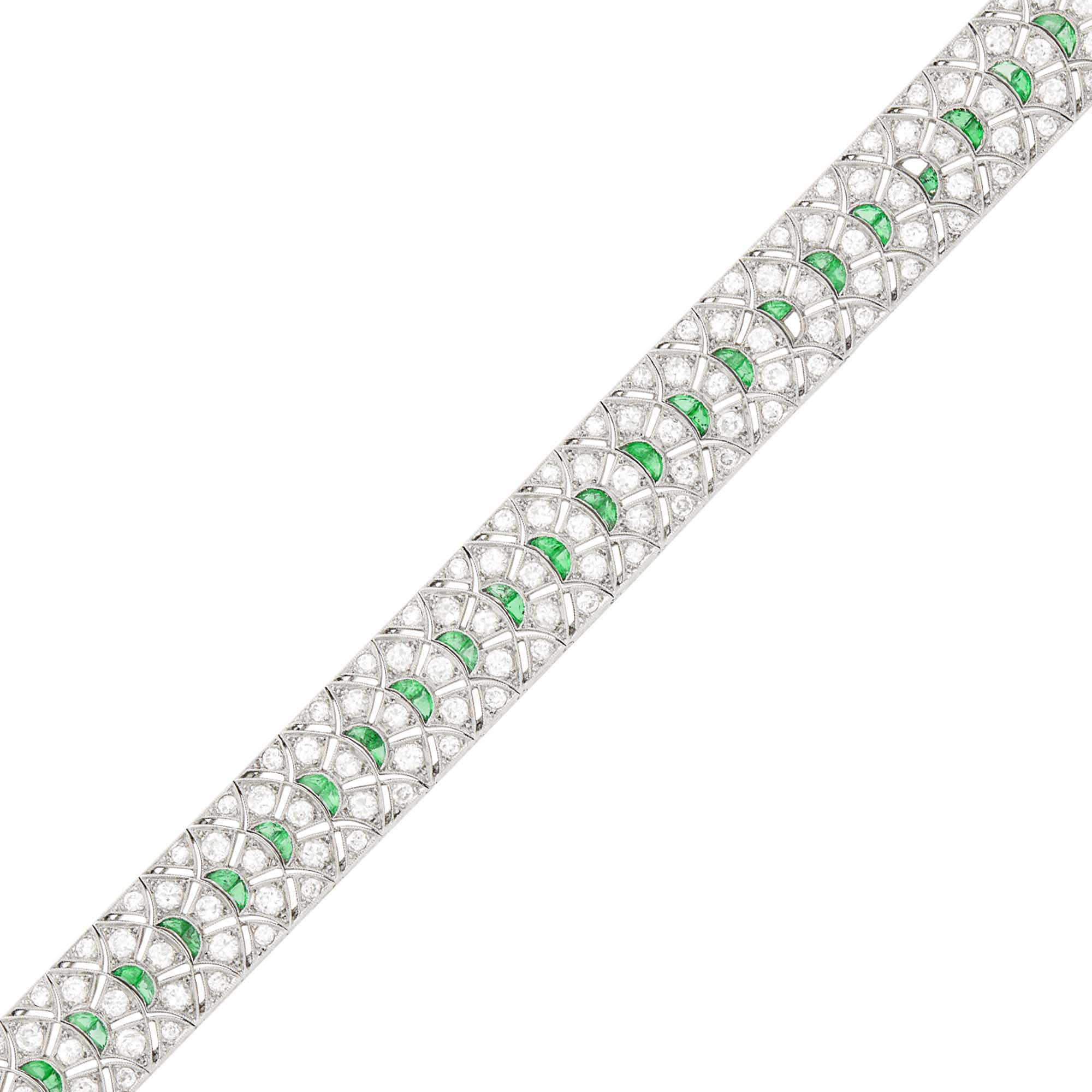 Lot image - Platinum, Diamond and Emerald Bracelet, France