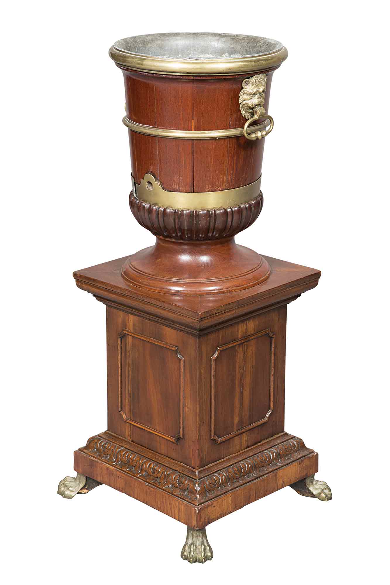 Lot image - George III Style Brass-Mounted Mahogany Wine Cooler on Stand