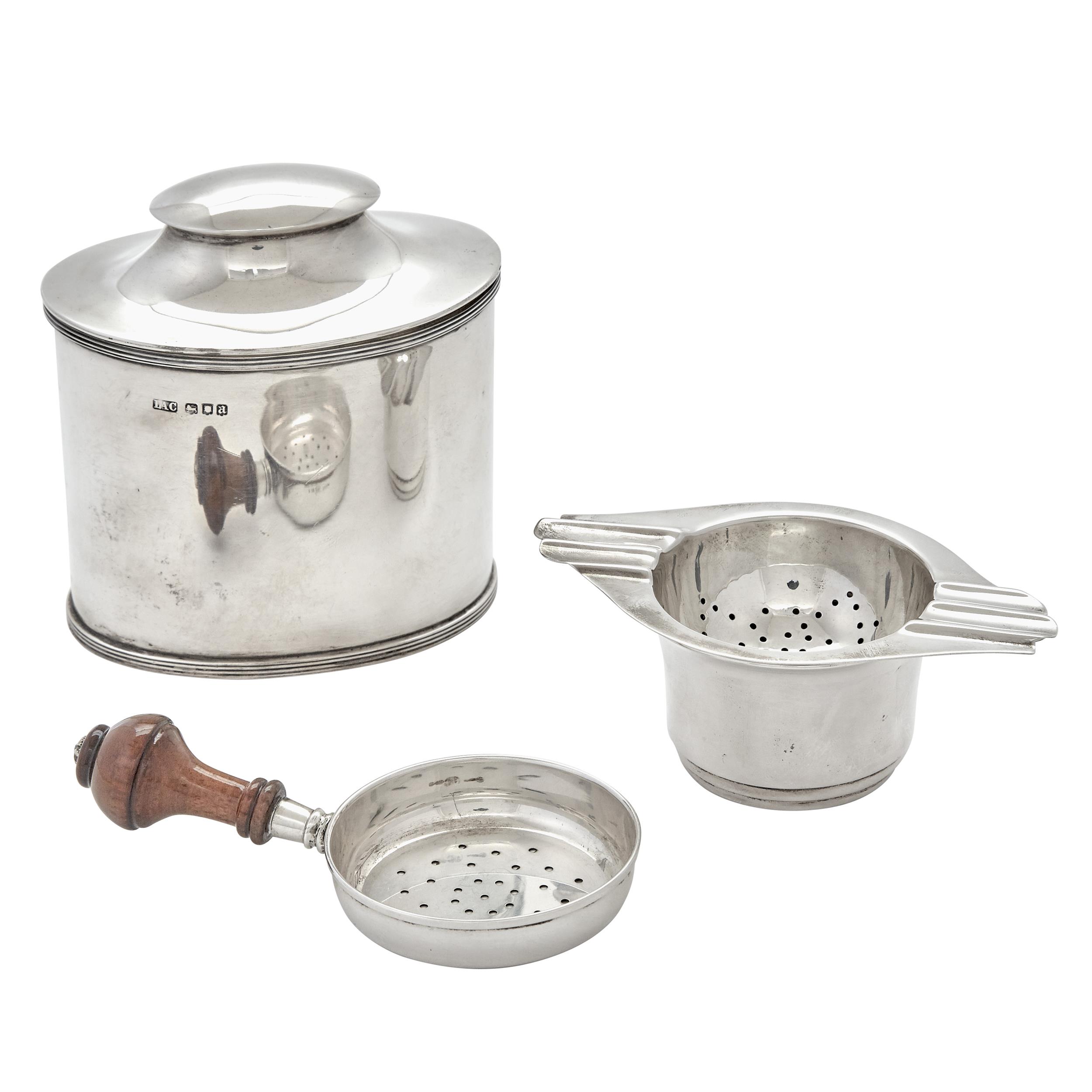 Lot image - Group of English Sterling Silver Tea Articles