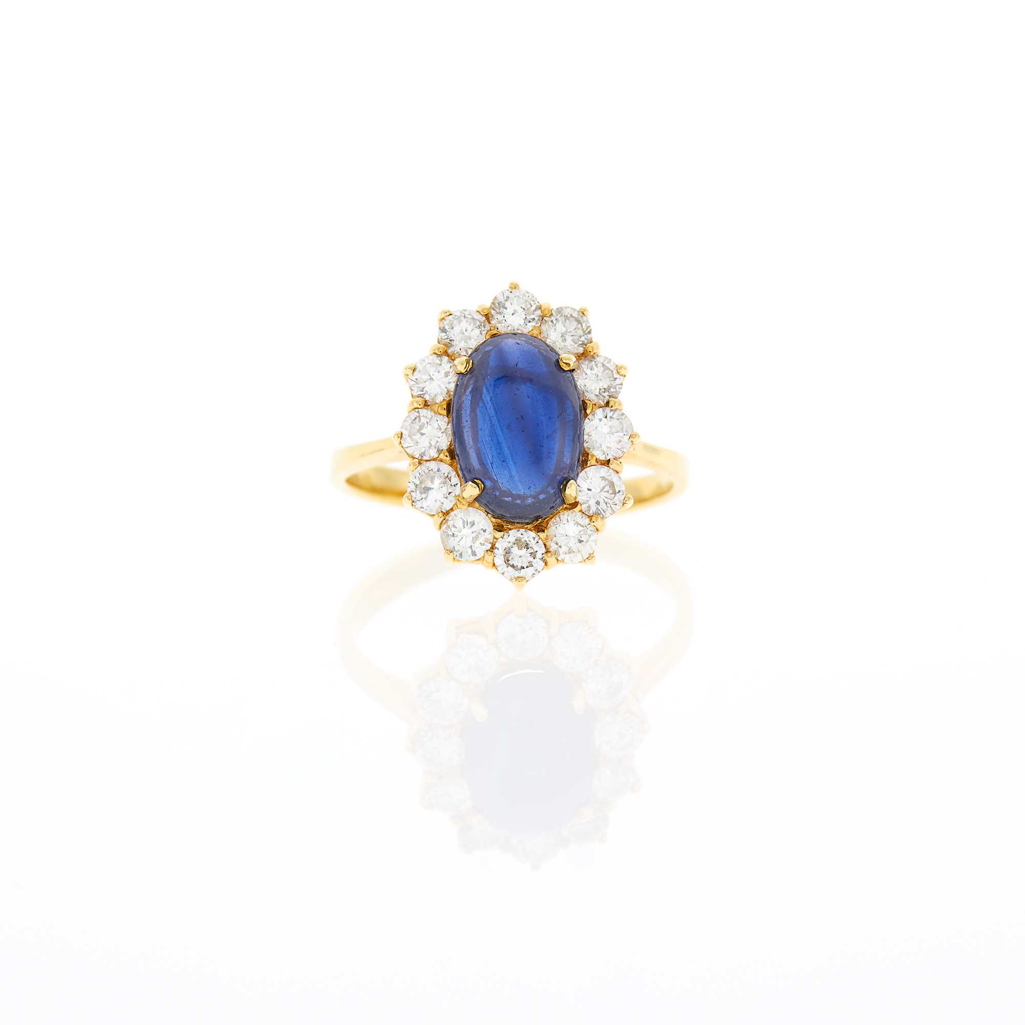 Lot image - Gold, Cabochon Sapphire and Diamond Ring